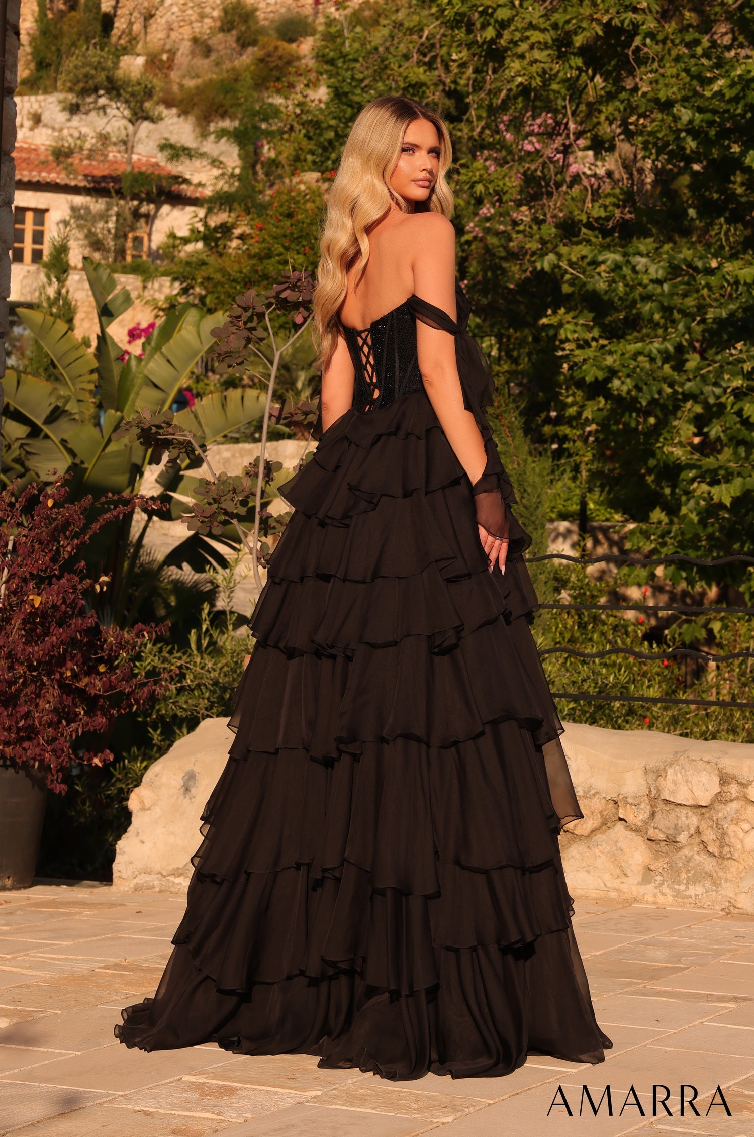 Prom Dresses Ruffle Beaded Corset Prom Dress Black