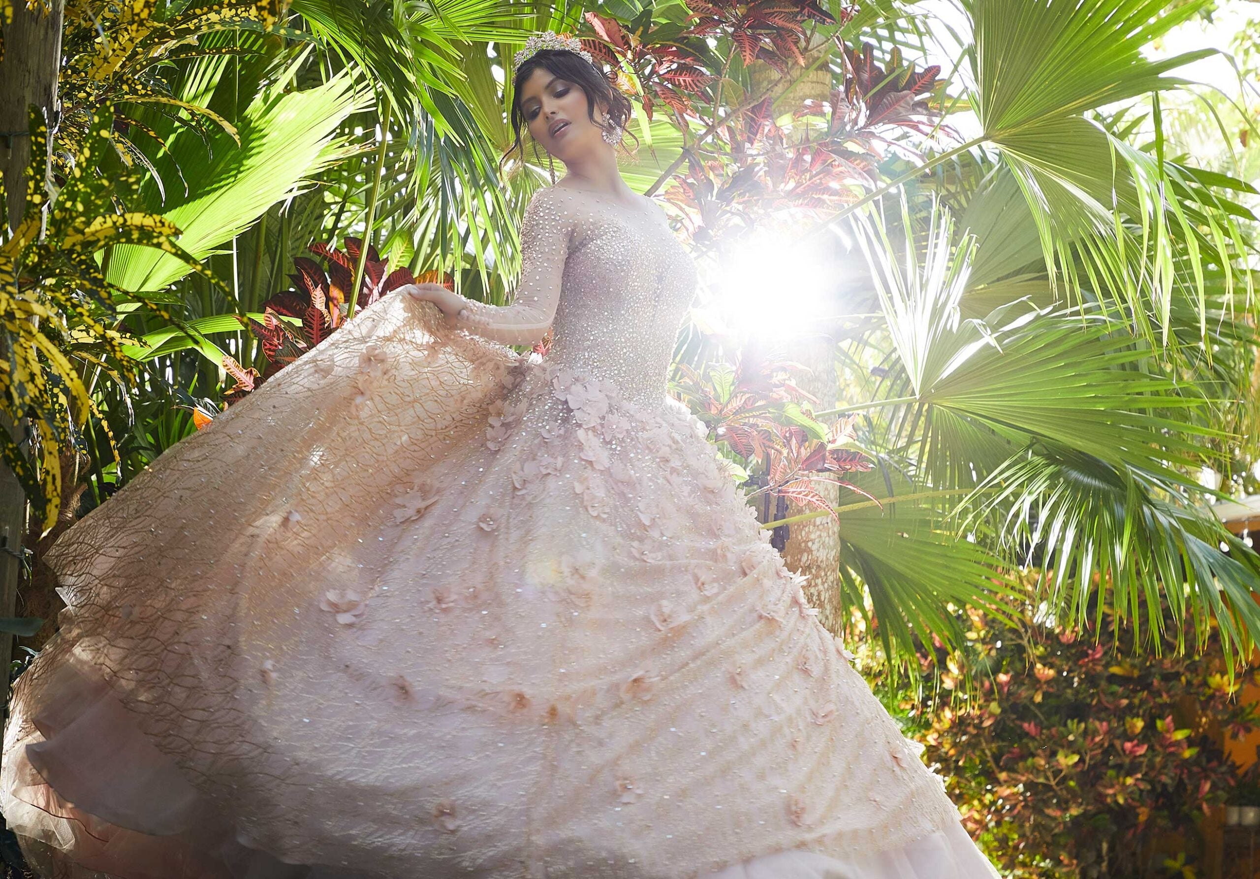 Illusion Floor-Length Tulle Quinceañera Ball Gown MGNY Madeline Gardner New York 89297