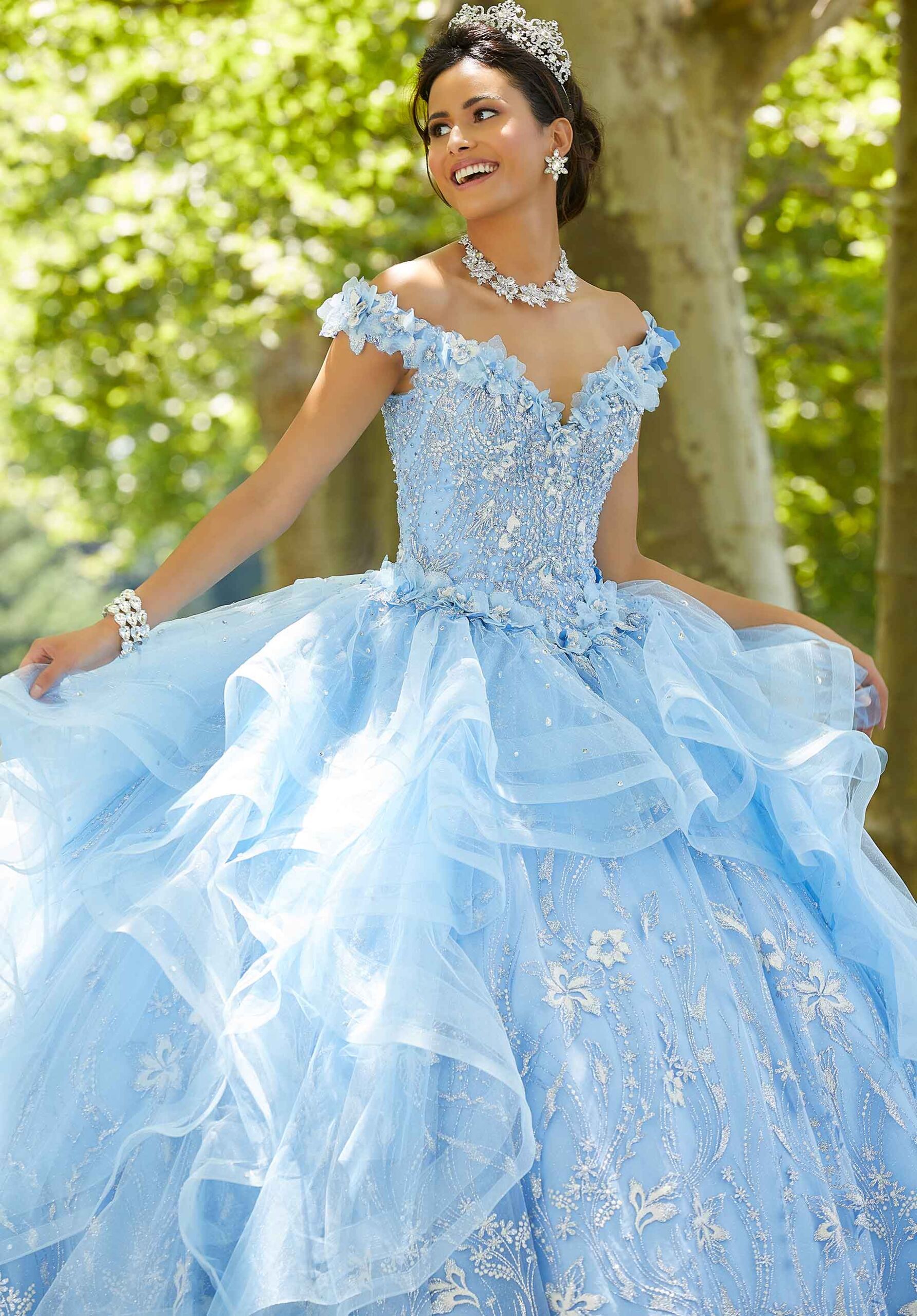 Off-the-Shoulder Floor-Length Tulle Quinceañera Ball Gown MGNY Madeline Gardner New York 89303
