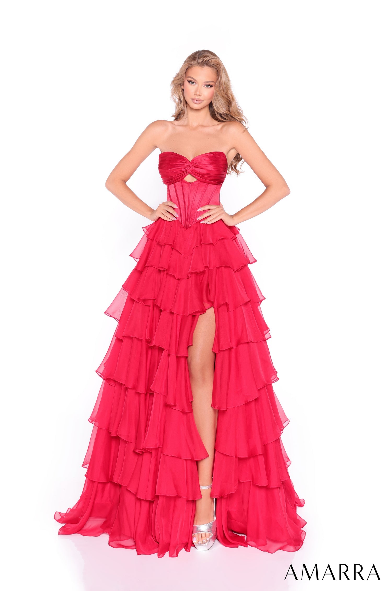 Prom Dresses Long Prom Slit Ruffle Evening Dress Red