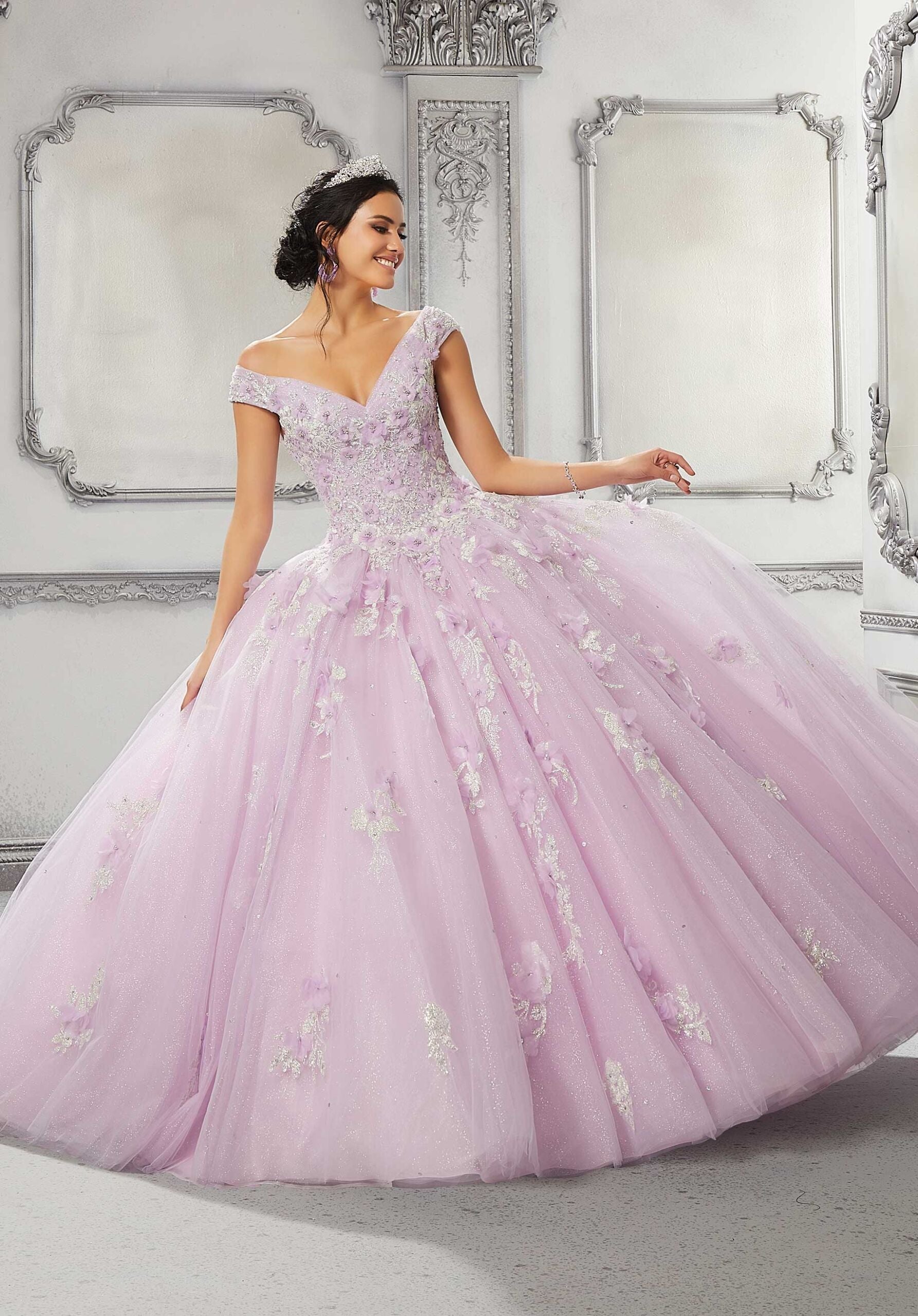 V-Neck Floor-Length Tulle Quinceañera Ball Gown MGNY Madeline Gardner New York 89316