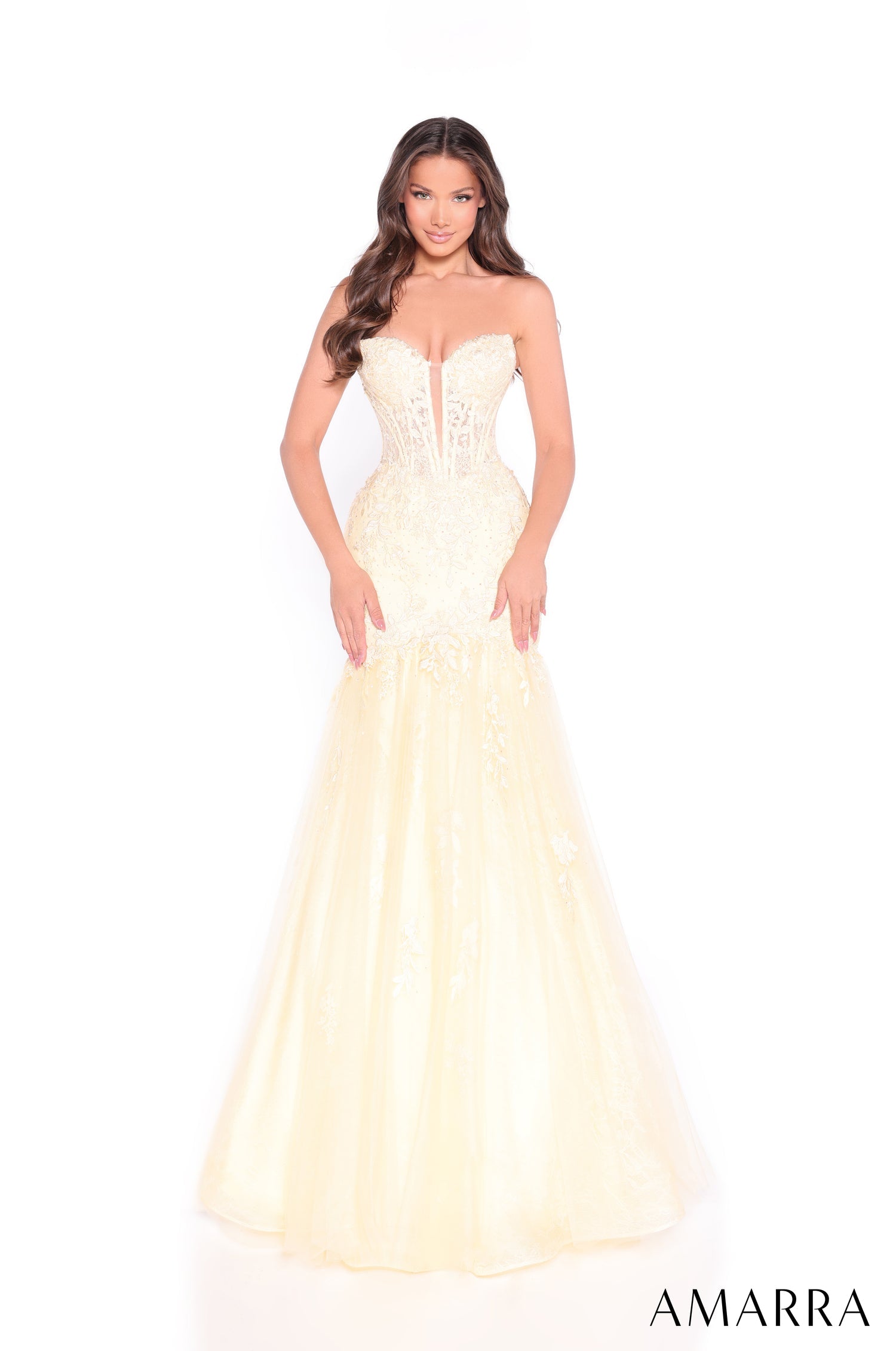 Prom Dresses Long Lace Mermaid Prom Evening Dress Light Yellow