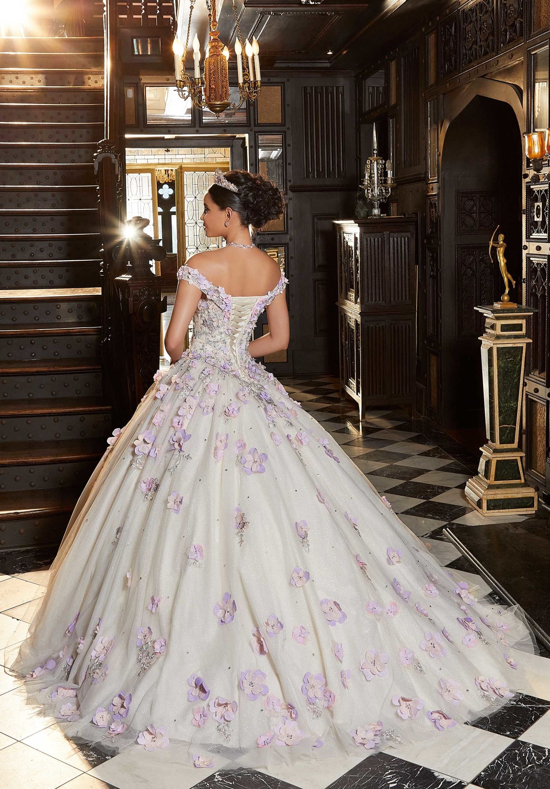 Off-the-Shoulder Floor-Length Tulle Quinceañera Ball Gown MGNY Madeline Gardner New York 89341