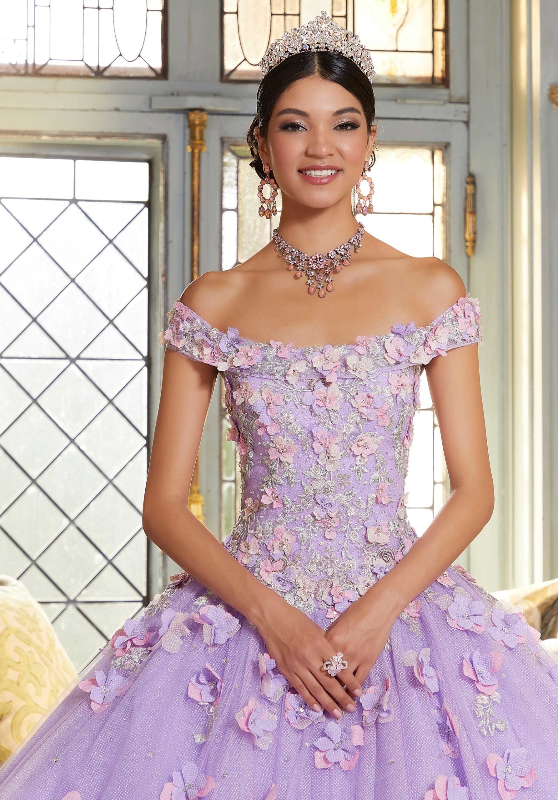 Off-the-Shoulder Floor-Length Tulle Quinceañera Ball Gown MGNY Madeline Gardner New York 89341