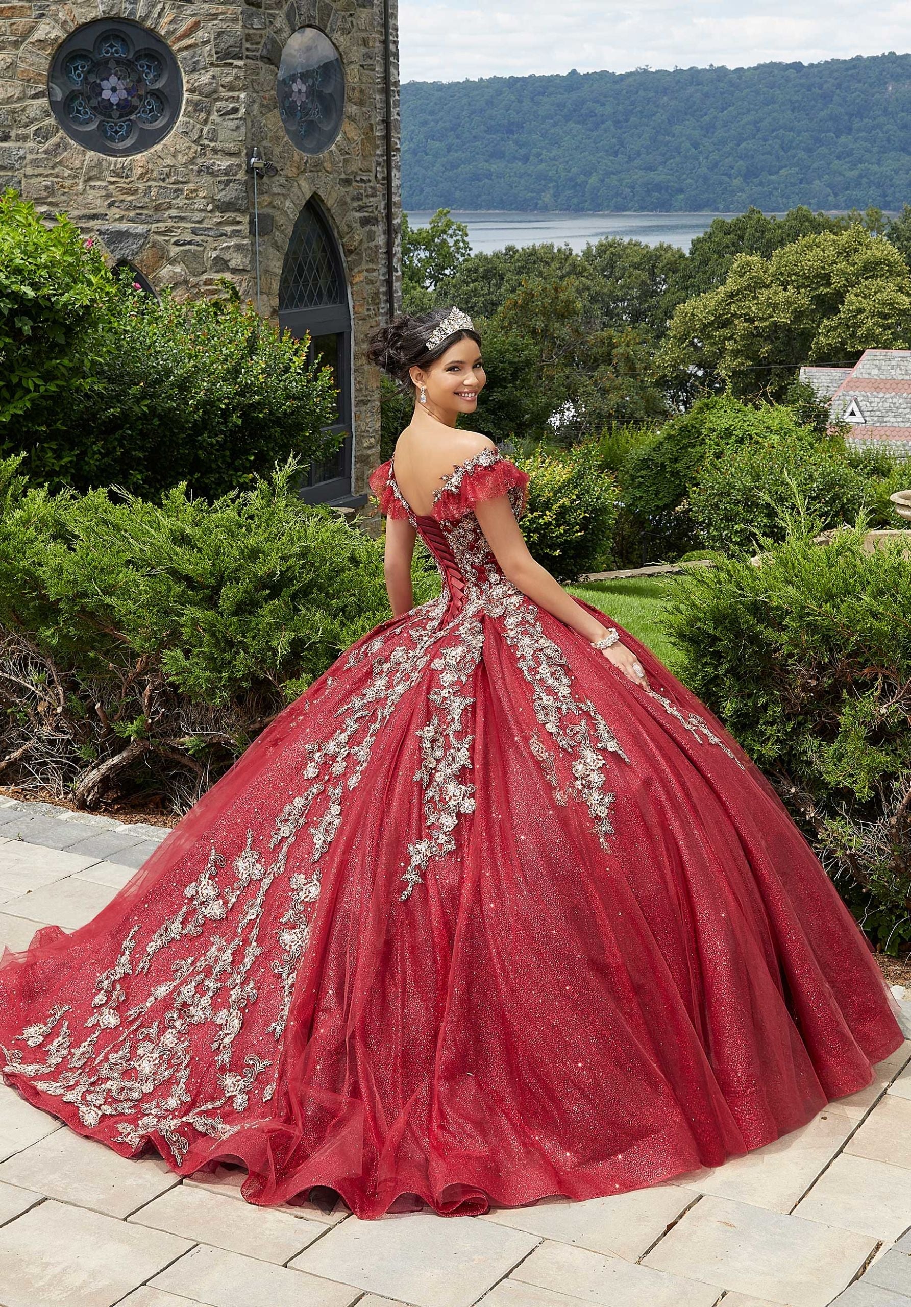 Off-the-Shoulder Floor-Length Tulle Quinceañera Ball Gown MGNY Madeline Gardner New York 89342