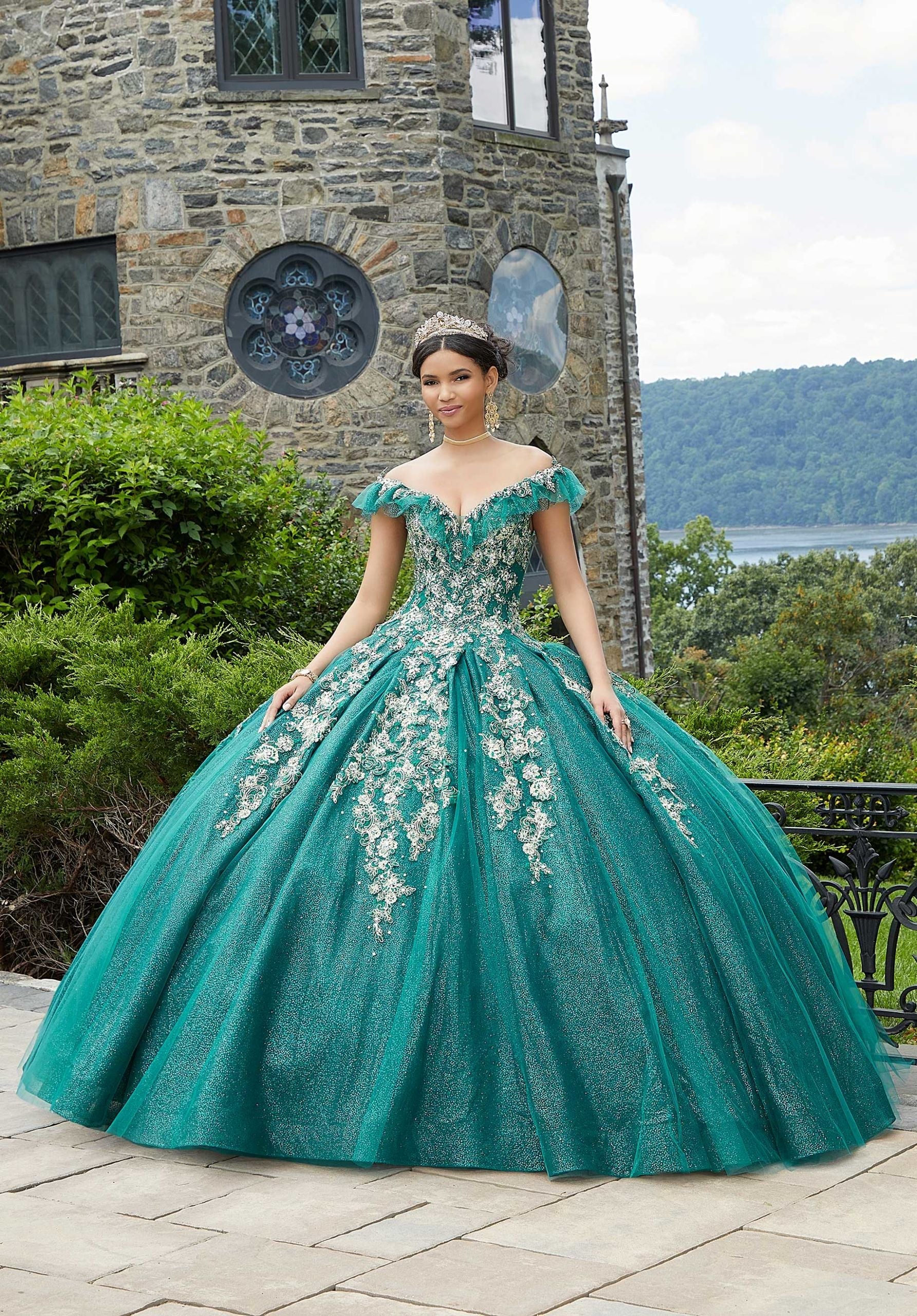 Off-the-Shoulder Floor-Length Tulle Quinceañera Ball Gown MGNY Madeline Gardner New York 89342