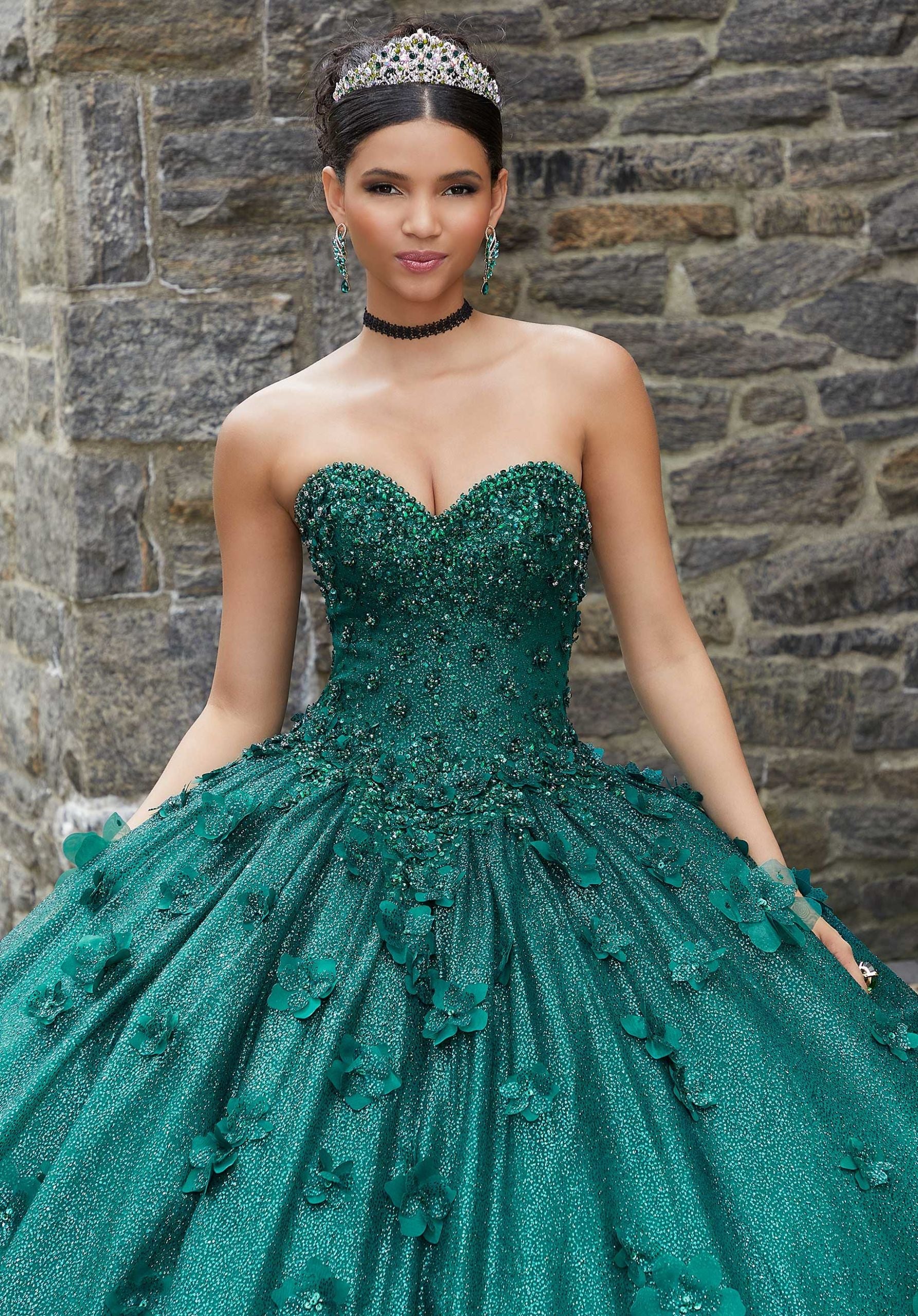Strapless Curved Neck Floor-Length Tulle Quinceañera Ball Gown MGNY Madeline Gardner New York 89343