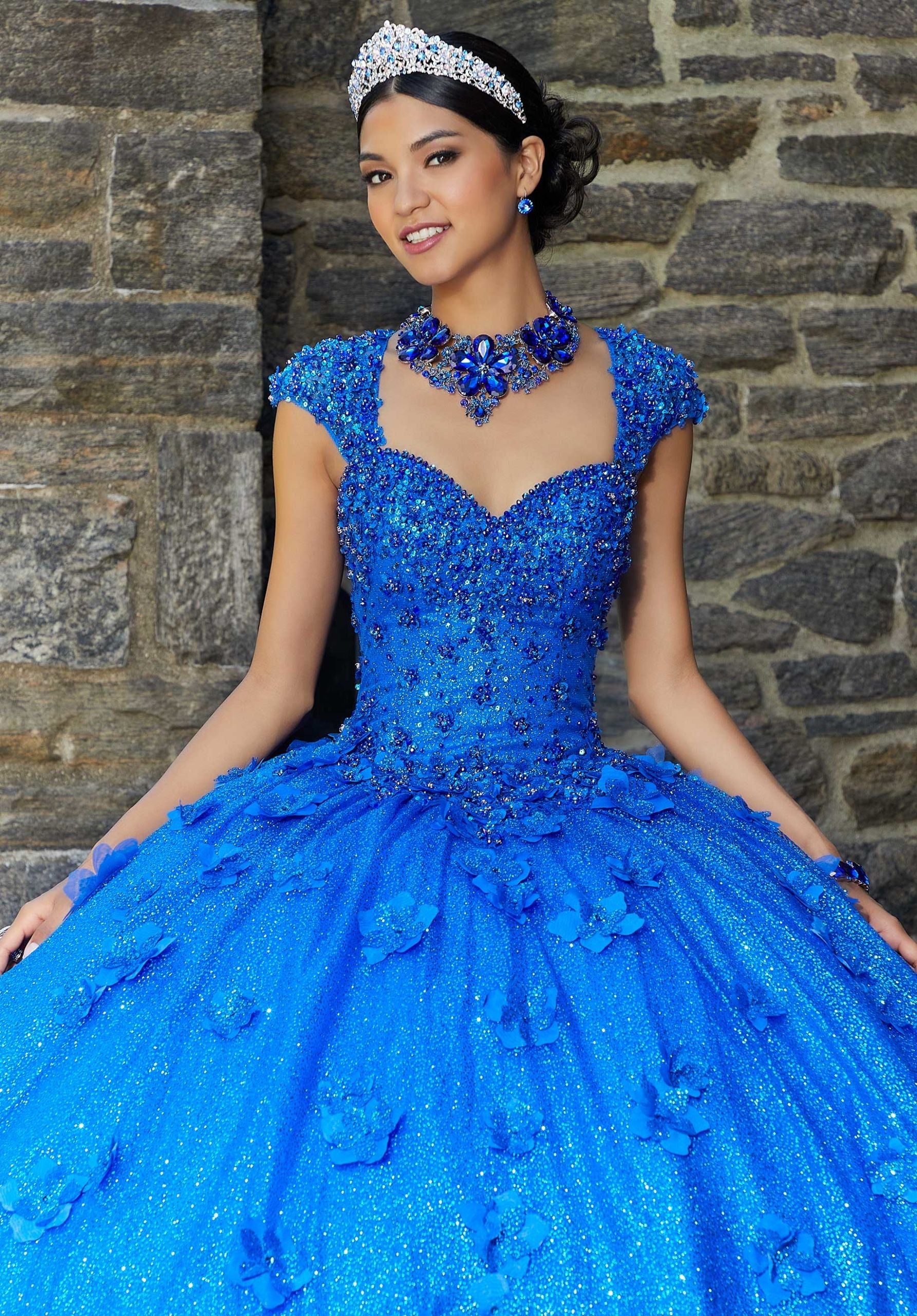 Strapless Curved Neck Floor-Length Tulle Quinceañera Ball Gown MGNY Madeline Gardner New York 89343