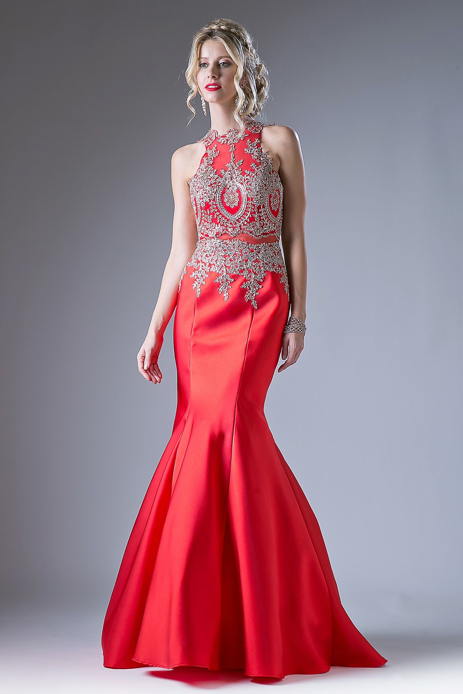 Prom Dresses Mermaid Lace Long Formal Fitted Evening Prom Dress Red