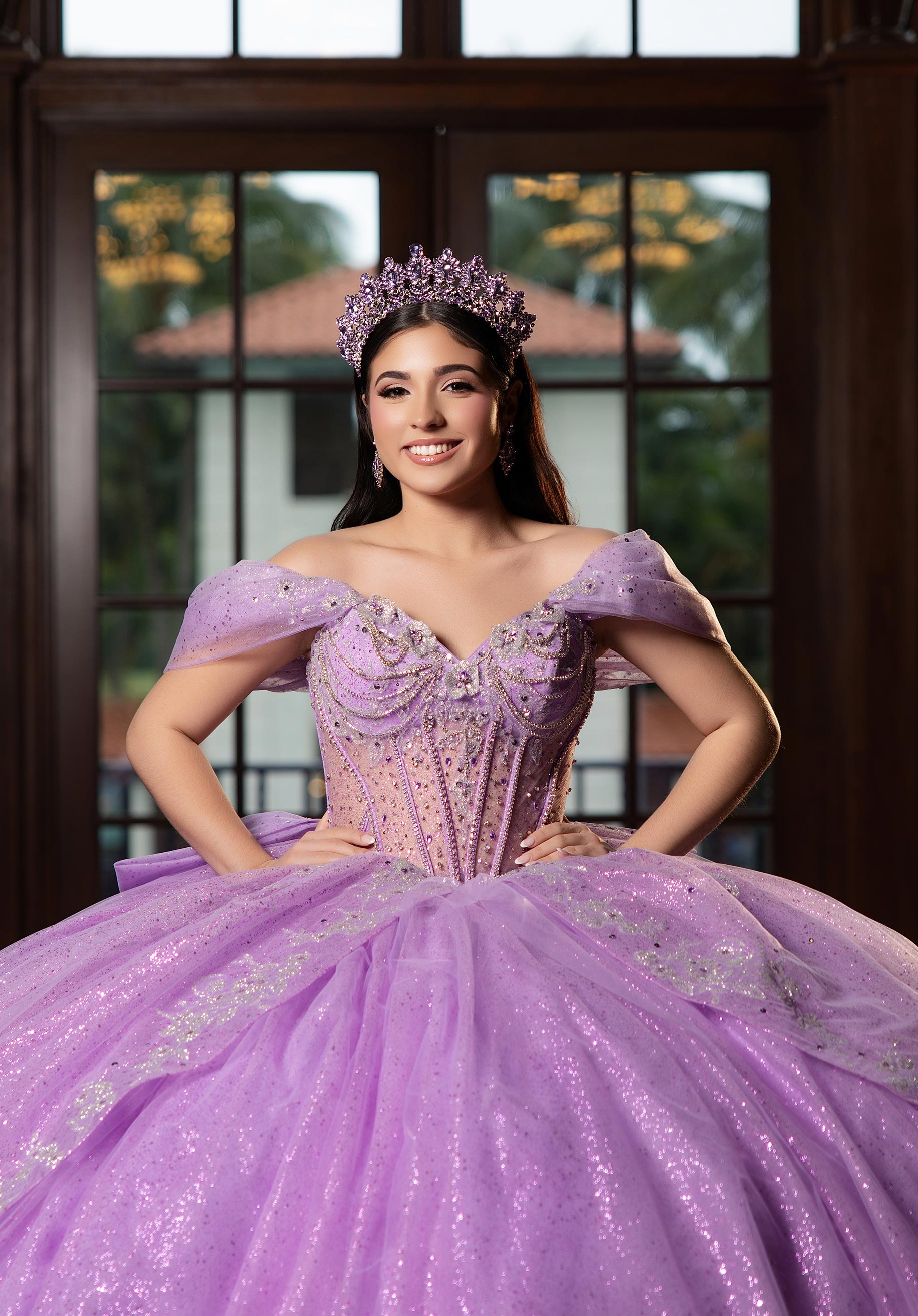Off-the-Shoulder Floor-Length Tulle Quinceañera Ball Gown MGNY Madeline Gardner New York 89480