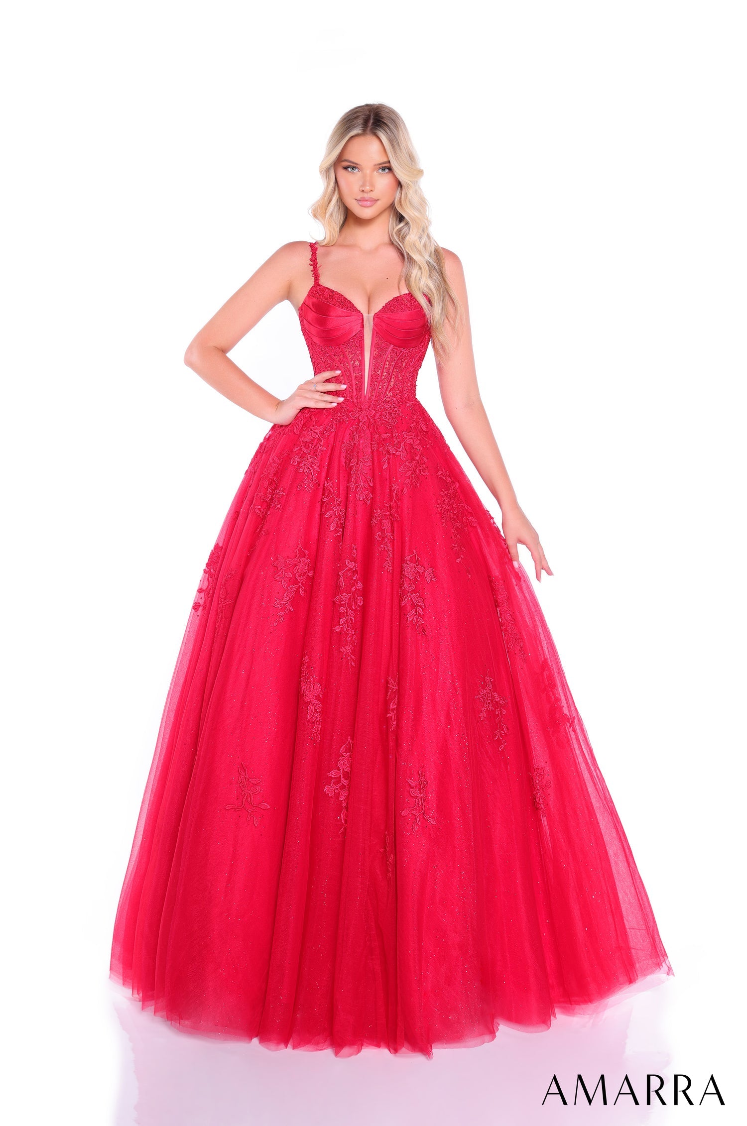 Prom Dresses Glitter Lace Corset Prom Ball Gown Red