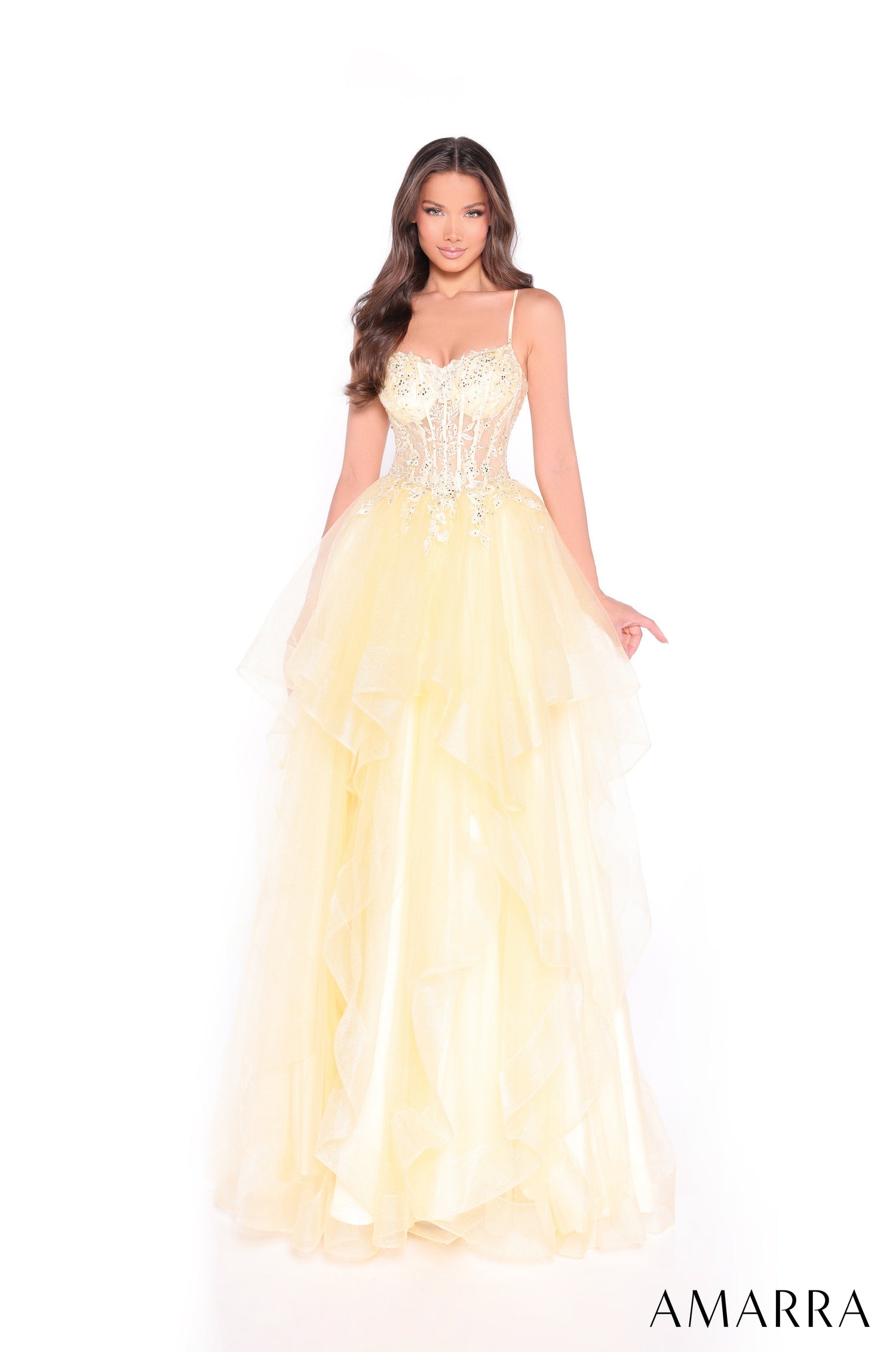 Prom Dresses Long Lace Corset Ball Gown Yellow