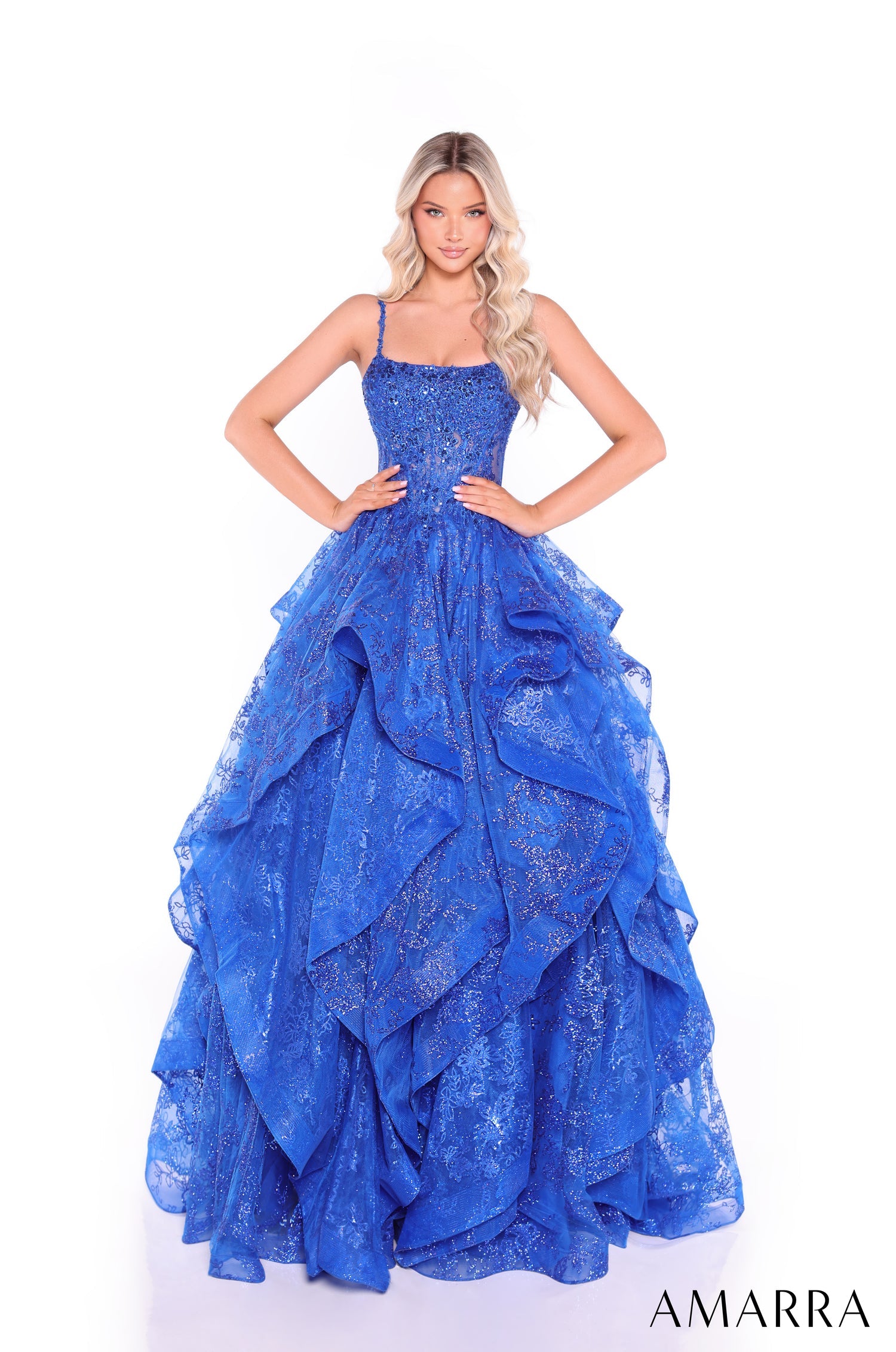 Prom Dresses Long Glitter Corset Ball Gown Royal Blue