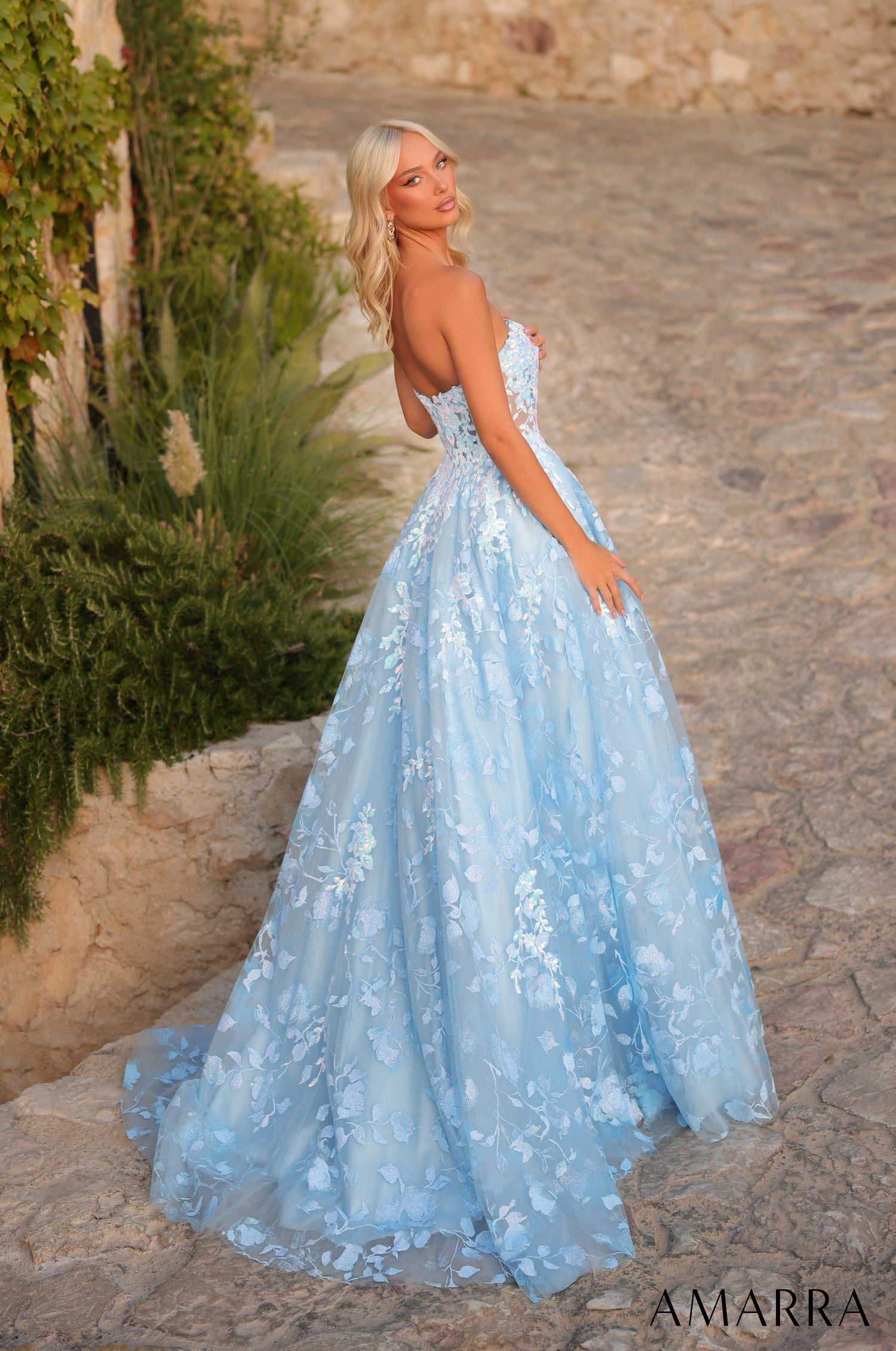 Prom Dresses Long Lace Applique Prom Ball Gown Light Blue