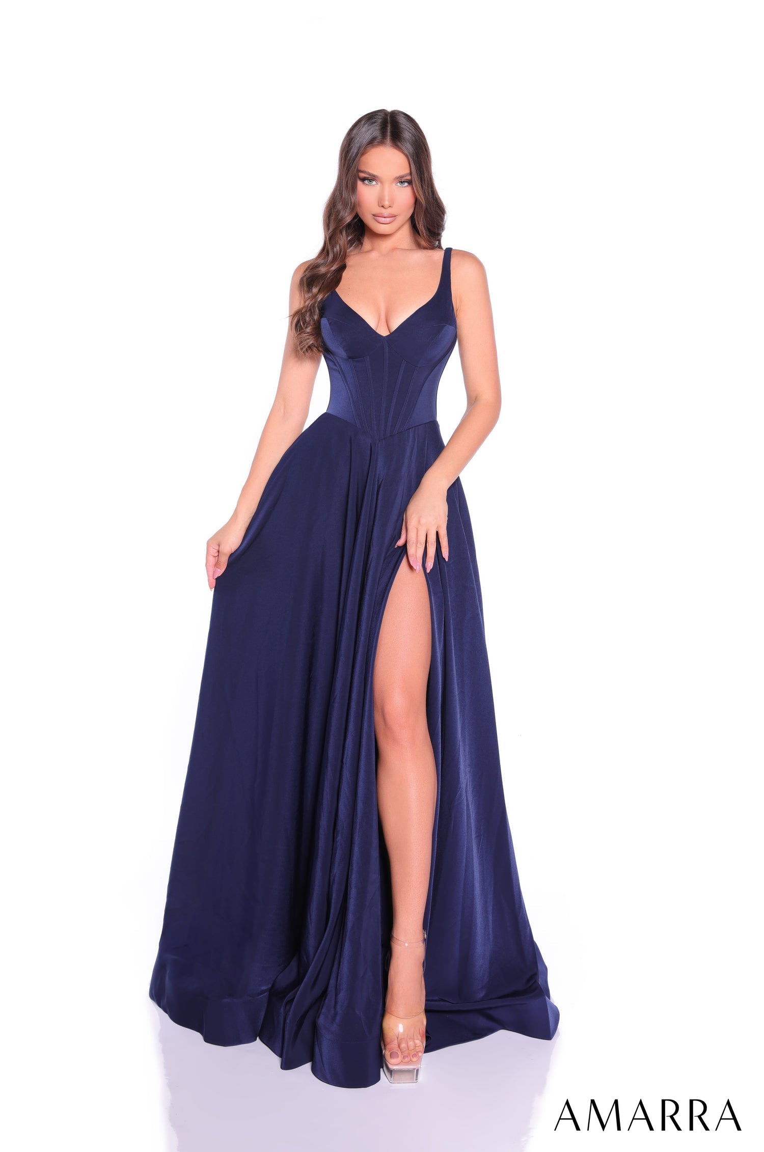 Prom Dresses Prom Corset Long Formal A Line Dress Navy