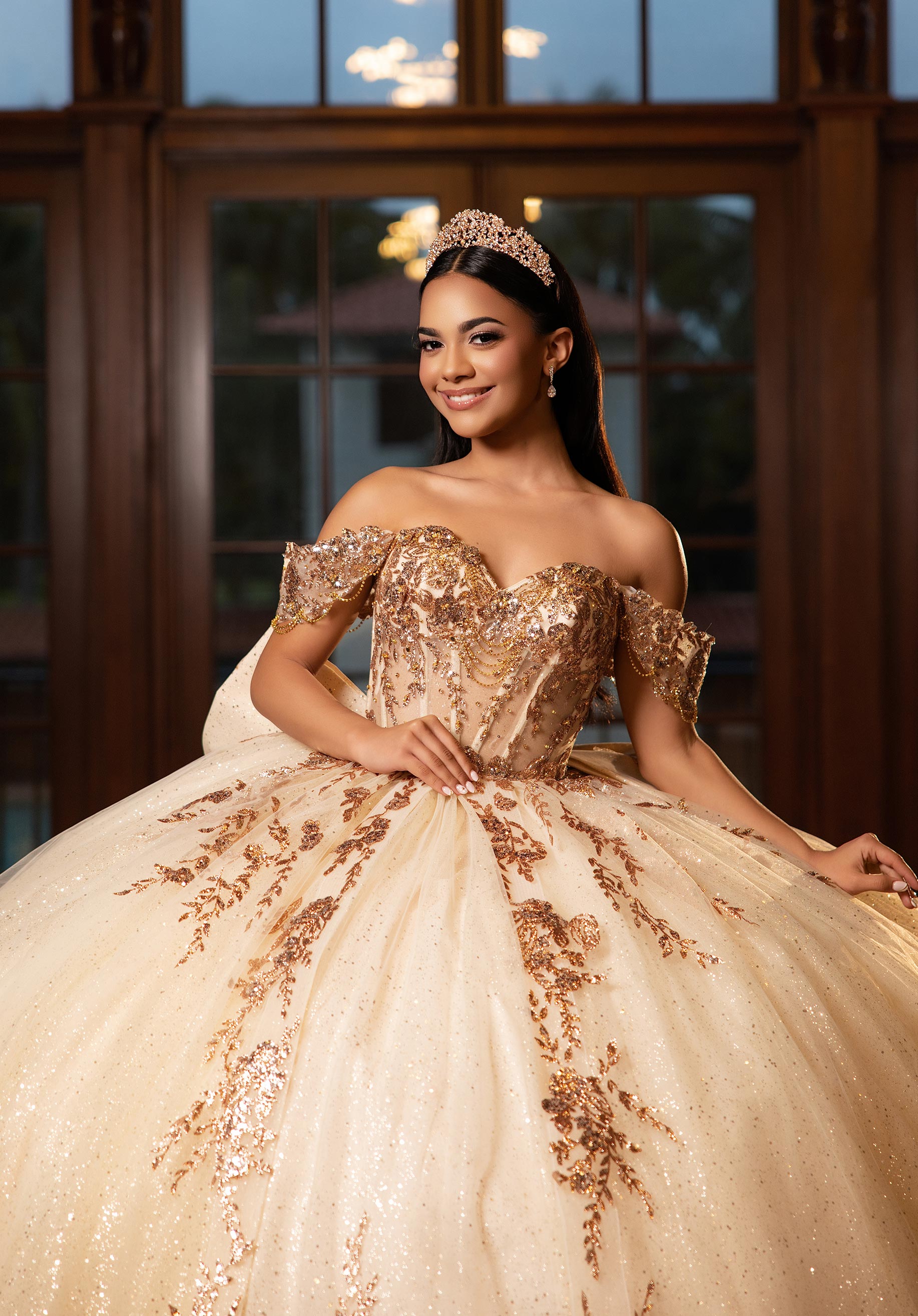 Off-the-Shoulder Floor-Length Tulle Quinceañera Ball Gown MGNY Madeline Gardner New York 89534