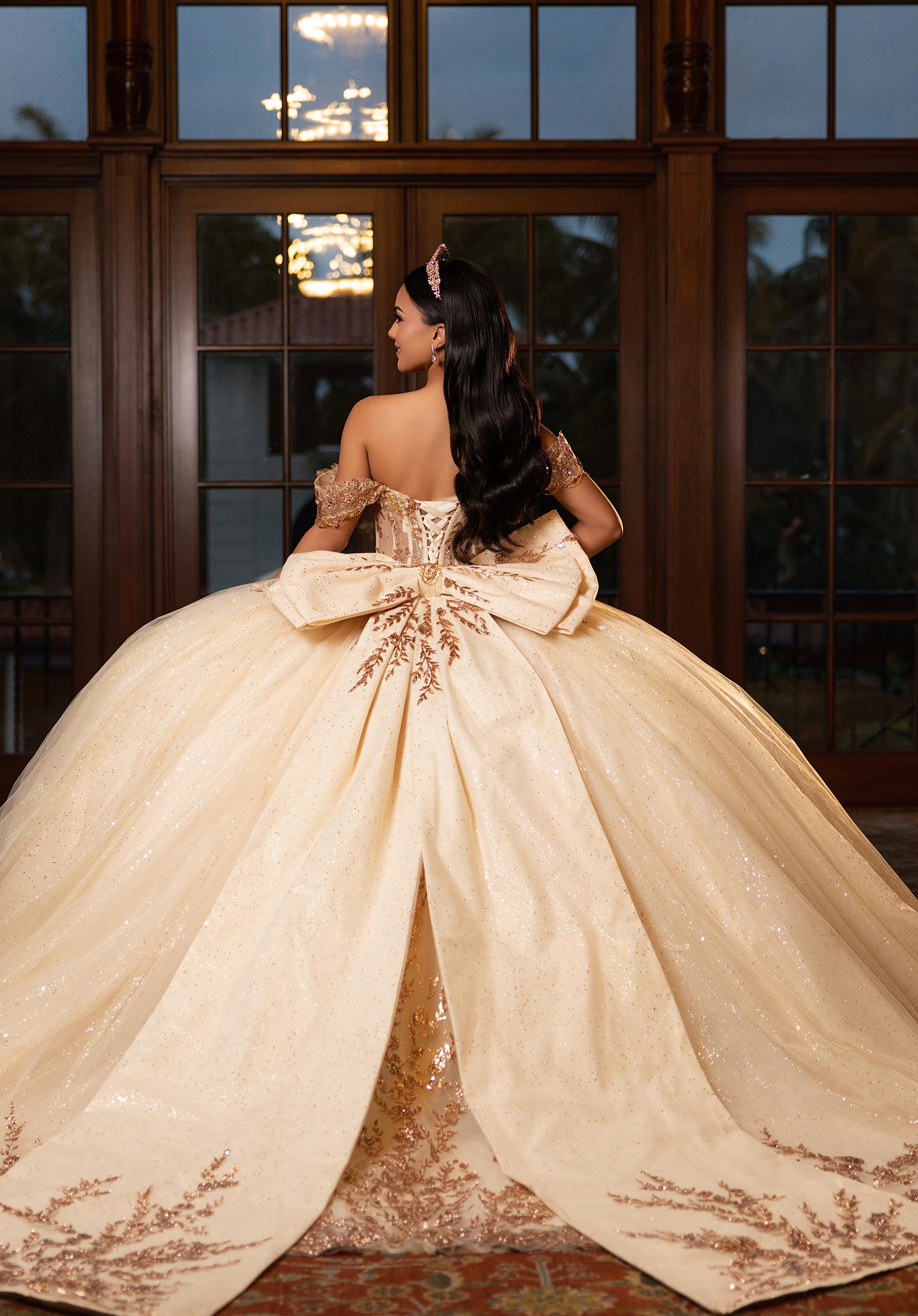 Off-the-Shoulder Floor-Length Tulle Quinceañera Ball Gown MGNY Madeline Gardner New York 89534