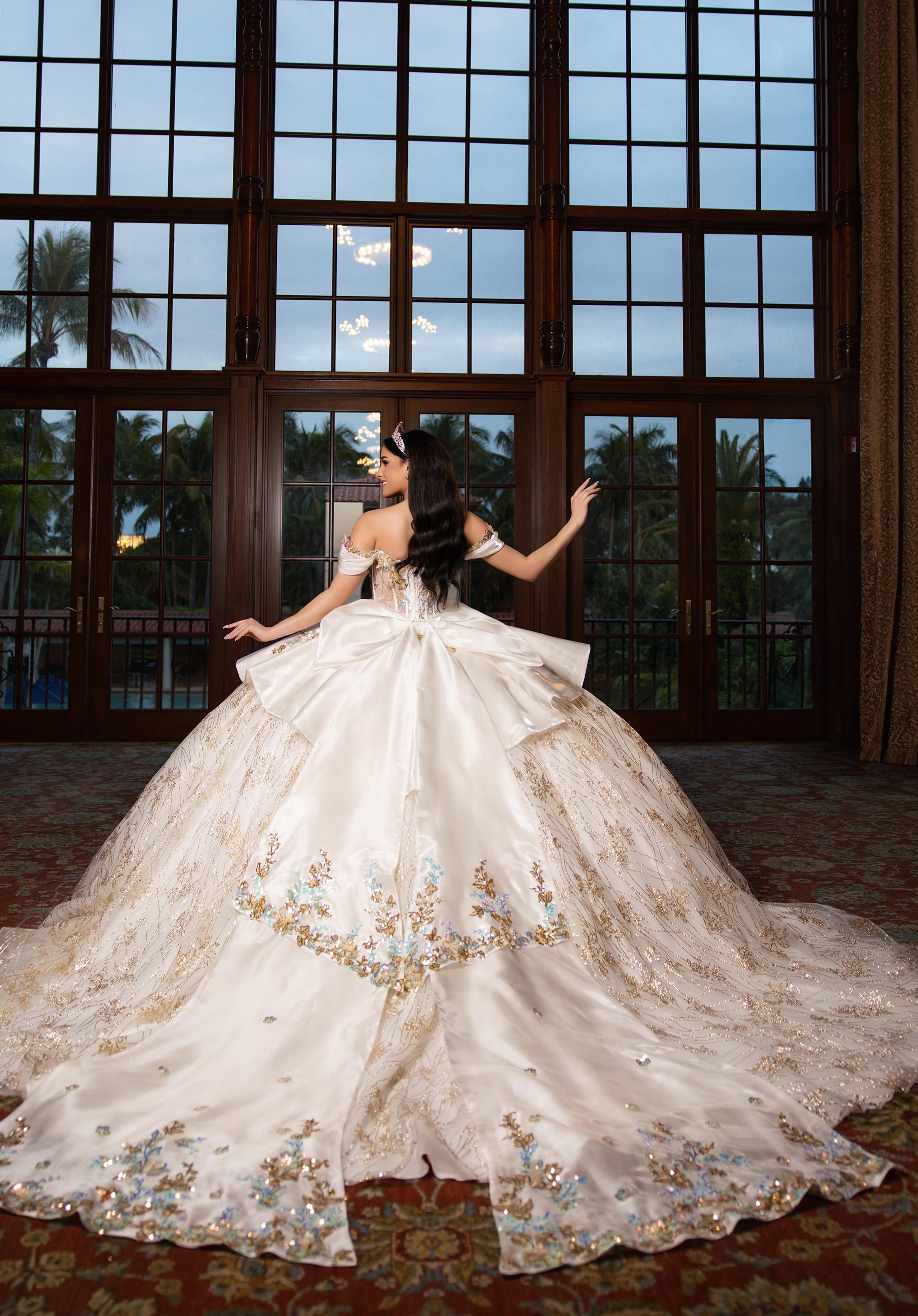 Strapless Curved Neck Floor-Length Tulle Quinceañera Ball Gown MGNY Madeline Gardner New York 89539