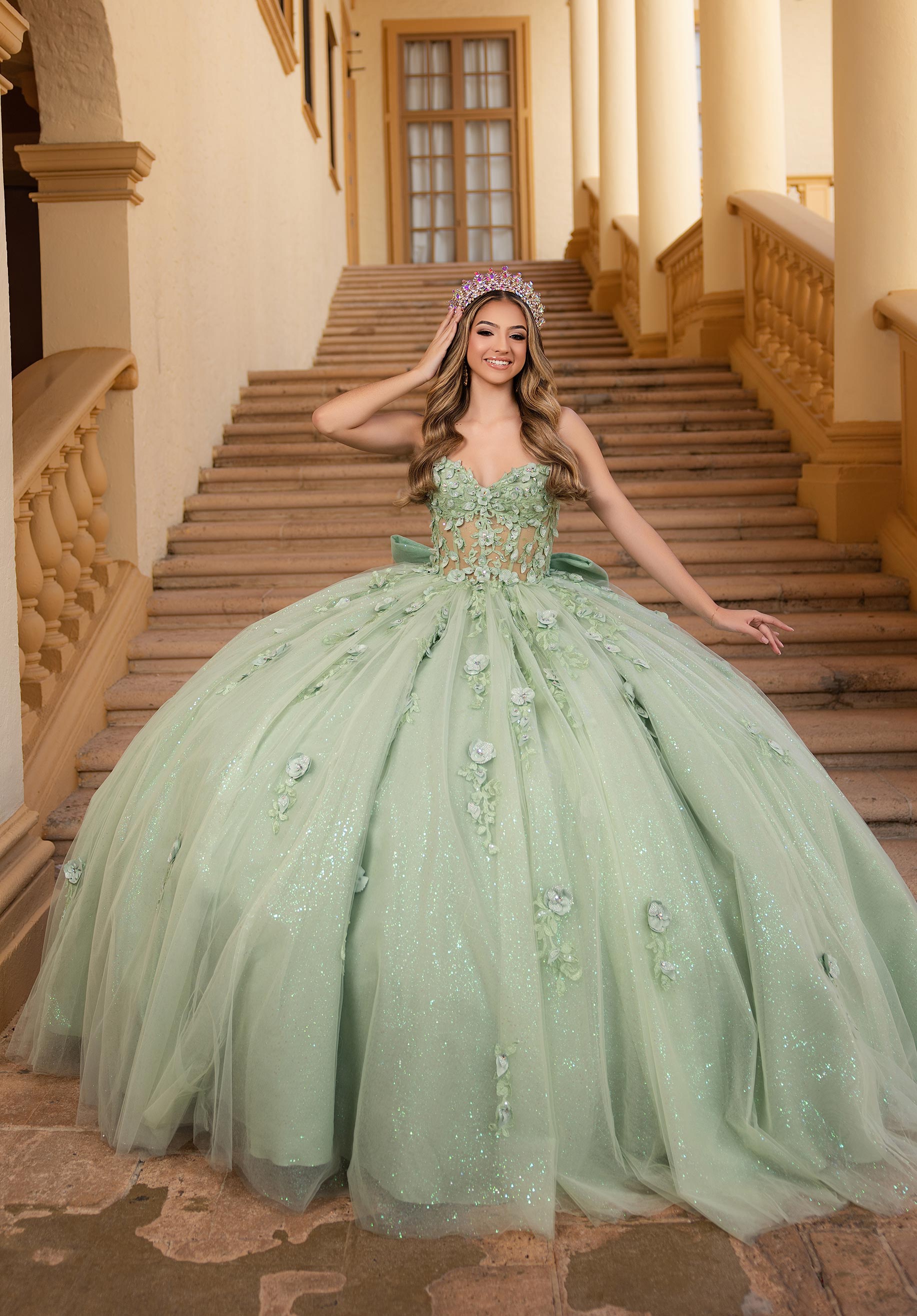 Off-the-Shoulder Floor-Length Tulle Quinceañera Ball Gown MGNY Madeline Gardner New York 89546