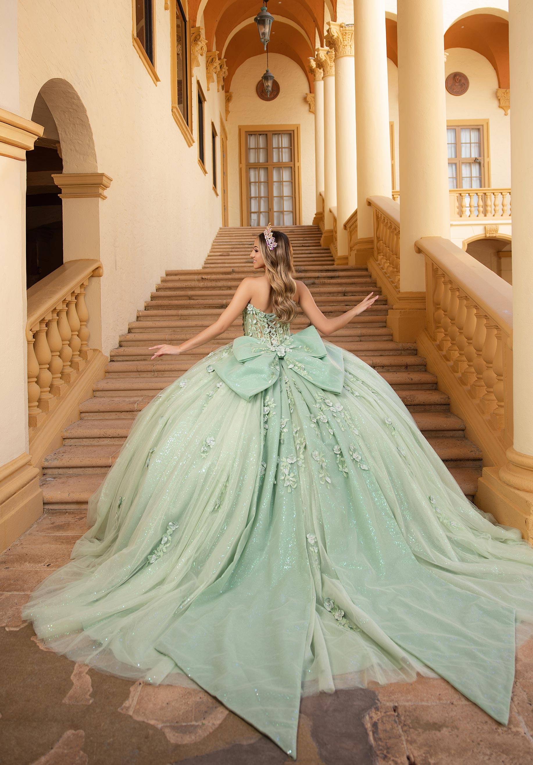 Off-the-Shoulder Floor-Length Tulle Quinceañera Ball Gown MGNY Madeline Gardner New York 89546