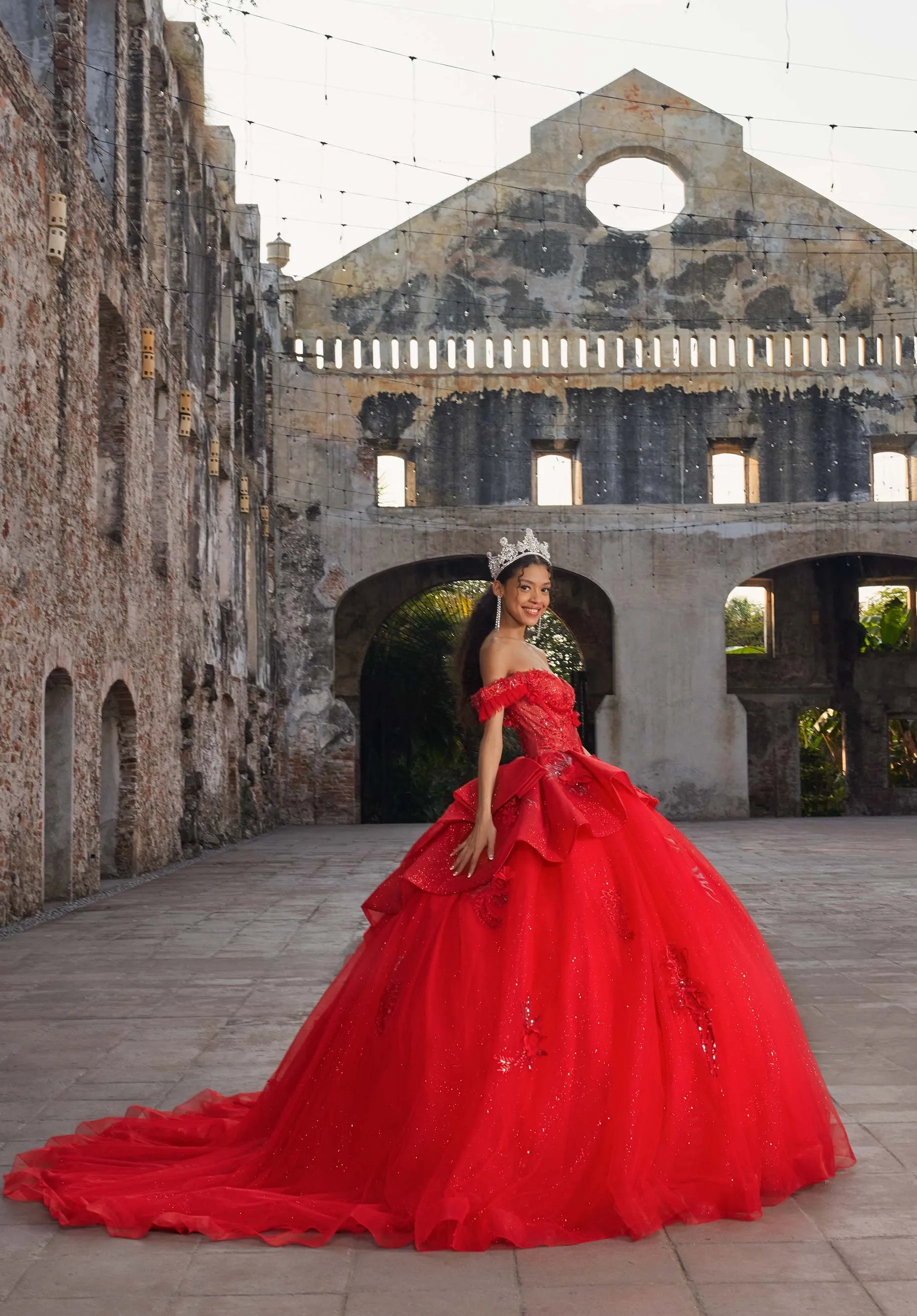 Off-the-Shoulder Floor-Length Tulle Quinceañera Ball Gown MGNY Madeline Gardner New York 89559