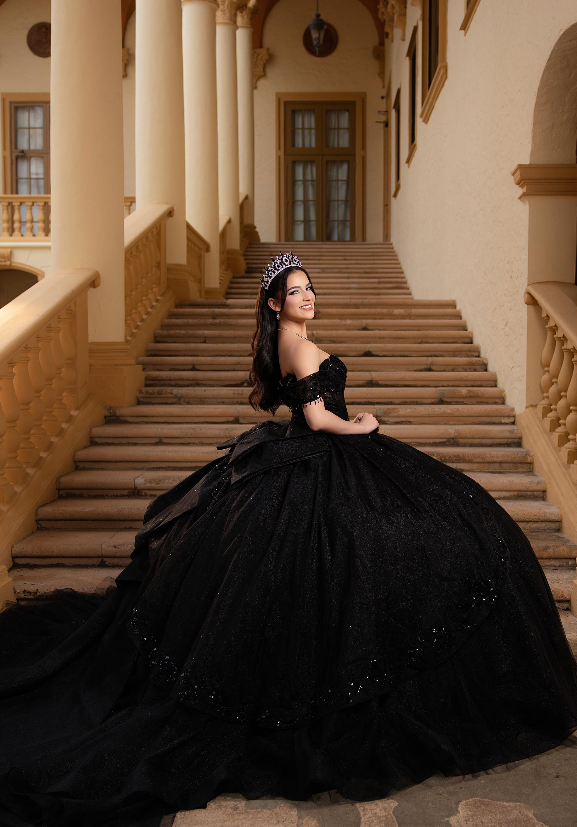 Strapless Curved Neck Floor-Length Tulle Quinceañera Ball Gown MGNY Madeline Gardner New York 89561