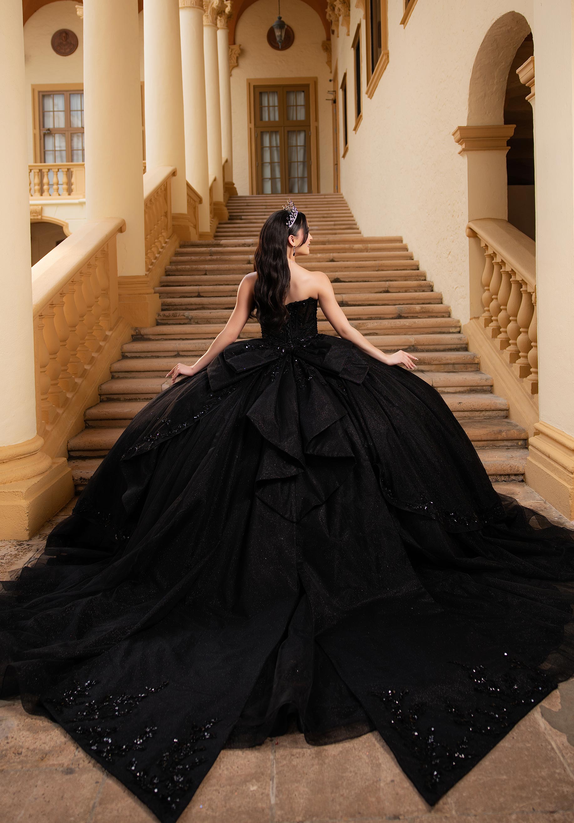 Strapless Curved Neck Floor-Length Tulle Quinceañera Ball Gown MGNY Madeline Gardner New York 89561