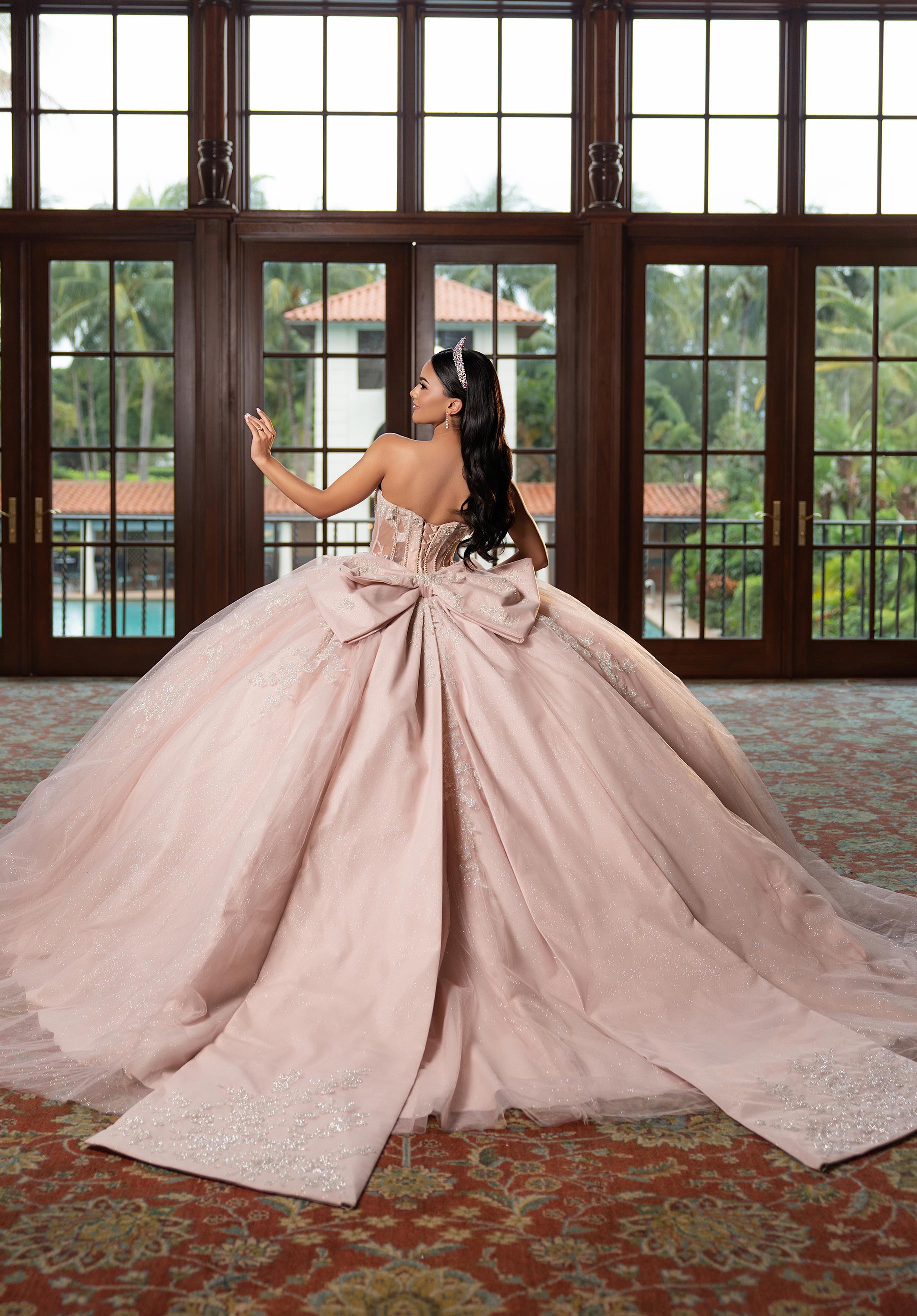 Strapless Curved Neck Floor-Length Tulle Quinceañera Ball Gown MGNY Madeline Gardner New York 89563