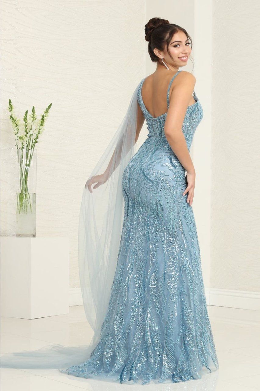 V-Neck Floor-Length with Train Sequin Prom Mermaid/Trumpet May Queen RQ8066