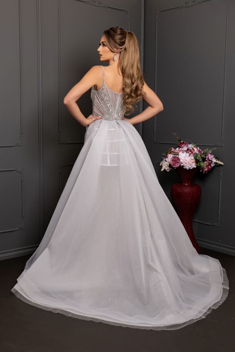 Silver/Nude Sweetheart Floor-Length Mesh Prom Dress May Queen MQRQ8262