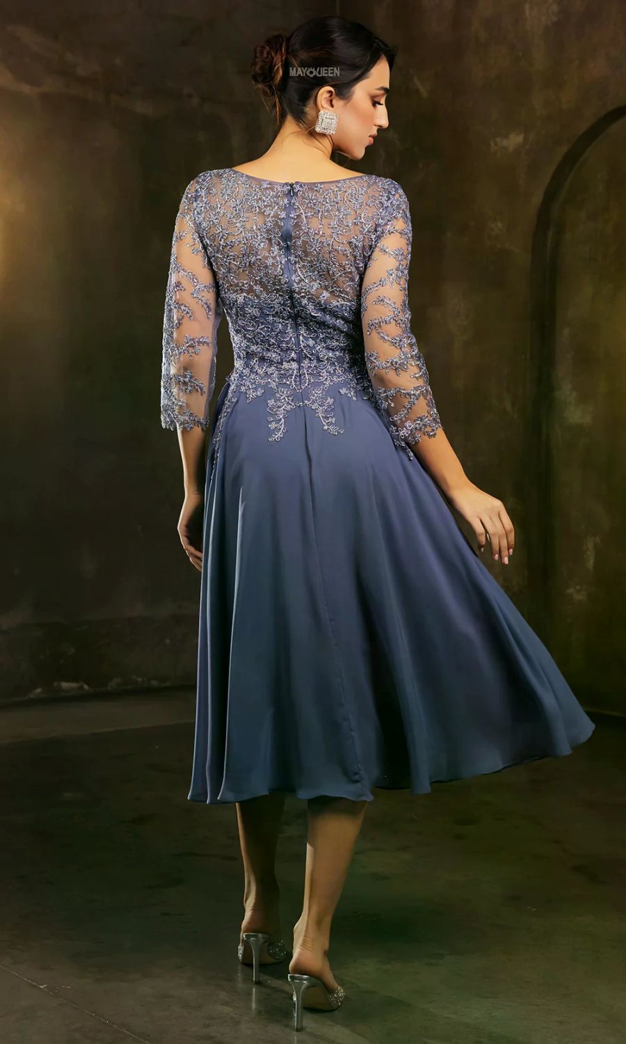 V-Neck Tea-Length Chiffon Mother of the Bride A-Line May Queen 2108