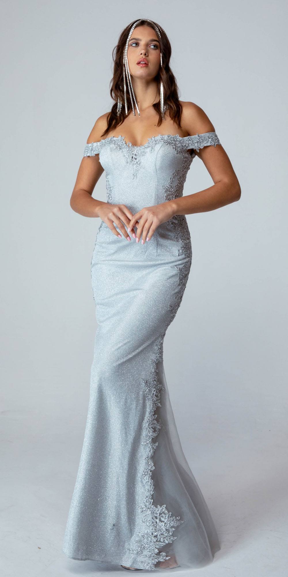 Prom Dresses Long Prom Formal Mermaid Lace Dress Eureka Fashion 9007 Silver/Silver