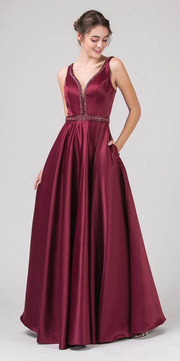 Formal Dresses Long Prom Formal A Line Beaded Dress Eureka Fashion 9010 Burgundy