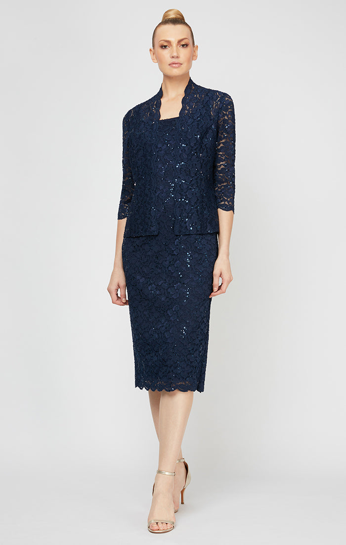 Mother of the Bride Dresses Petite Lace Jacket Short Dress Navy