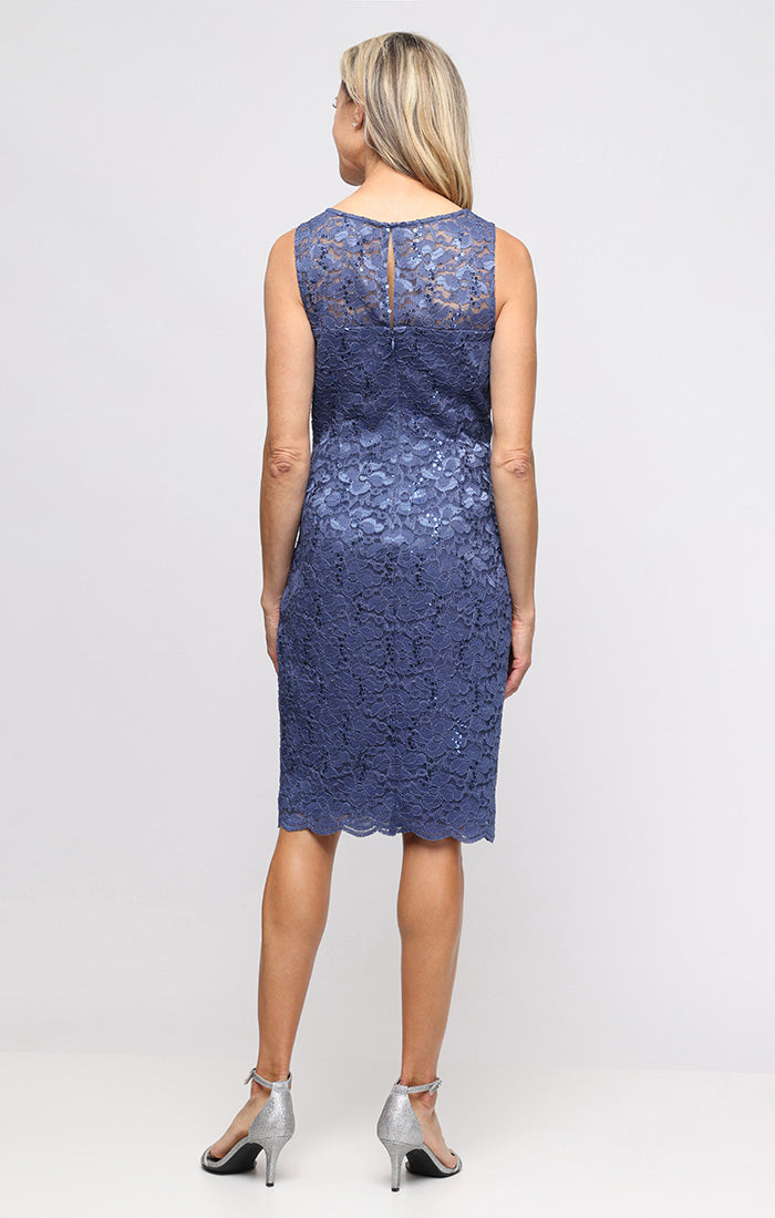 Cocktail Dresses Midi Cocktail Sequin Lace Dress - Fitted - SL Fashions 9113128 Wedgewood-Lace-9113128-A Line