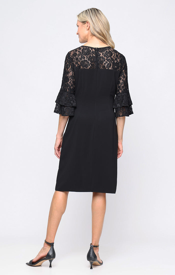 Cocktail Dresses Short Evening Cocktail Dress - Lace A Line - SL Fashions 9113145 Black-Crepe-9113145-Lace