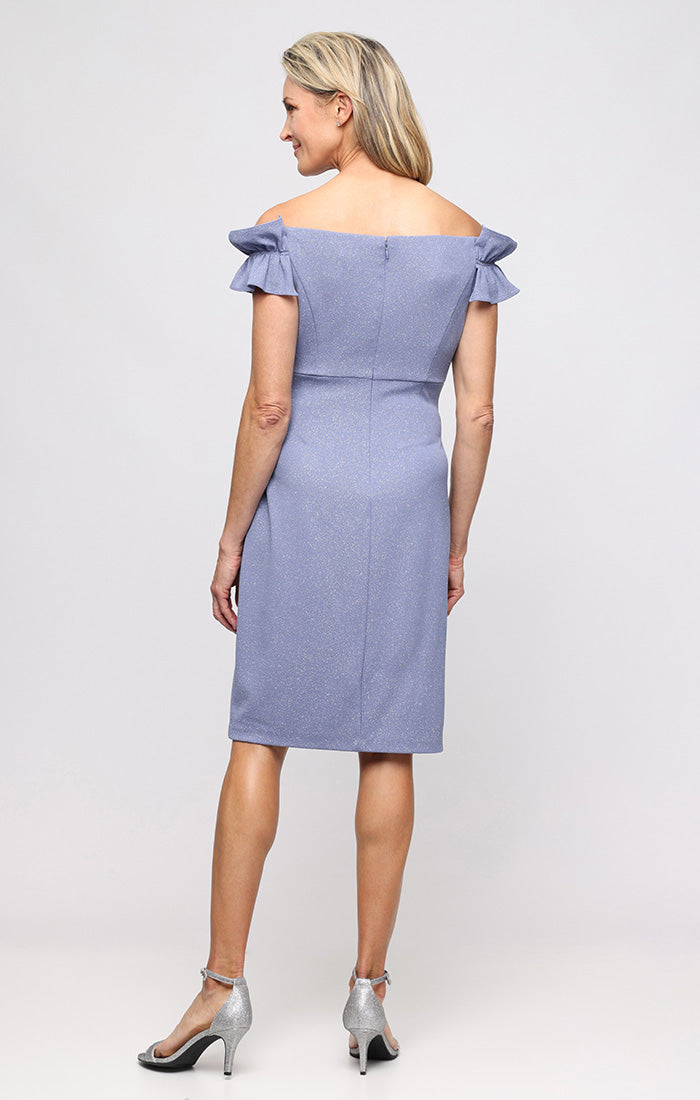 Off-the-Shoulder Knee-Length Scuba Cocktail Sheath Dress SL Fashions 9427329