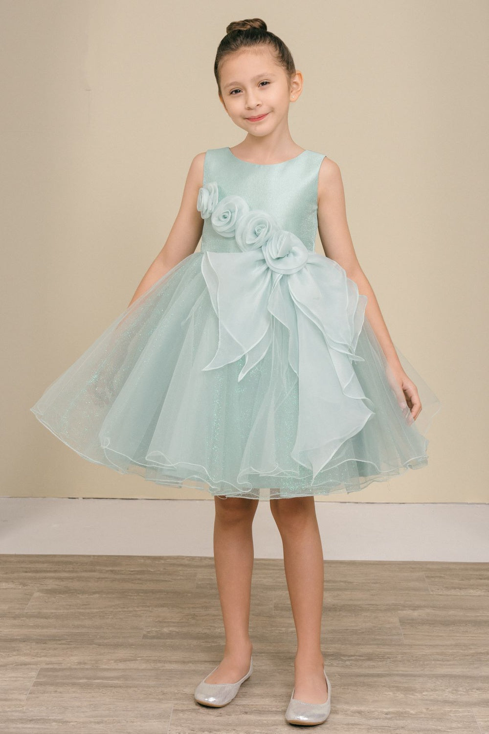 Flower Girl Dresses Formal 3D Floral Applique Short Flower Girl Dress Sage