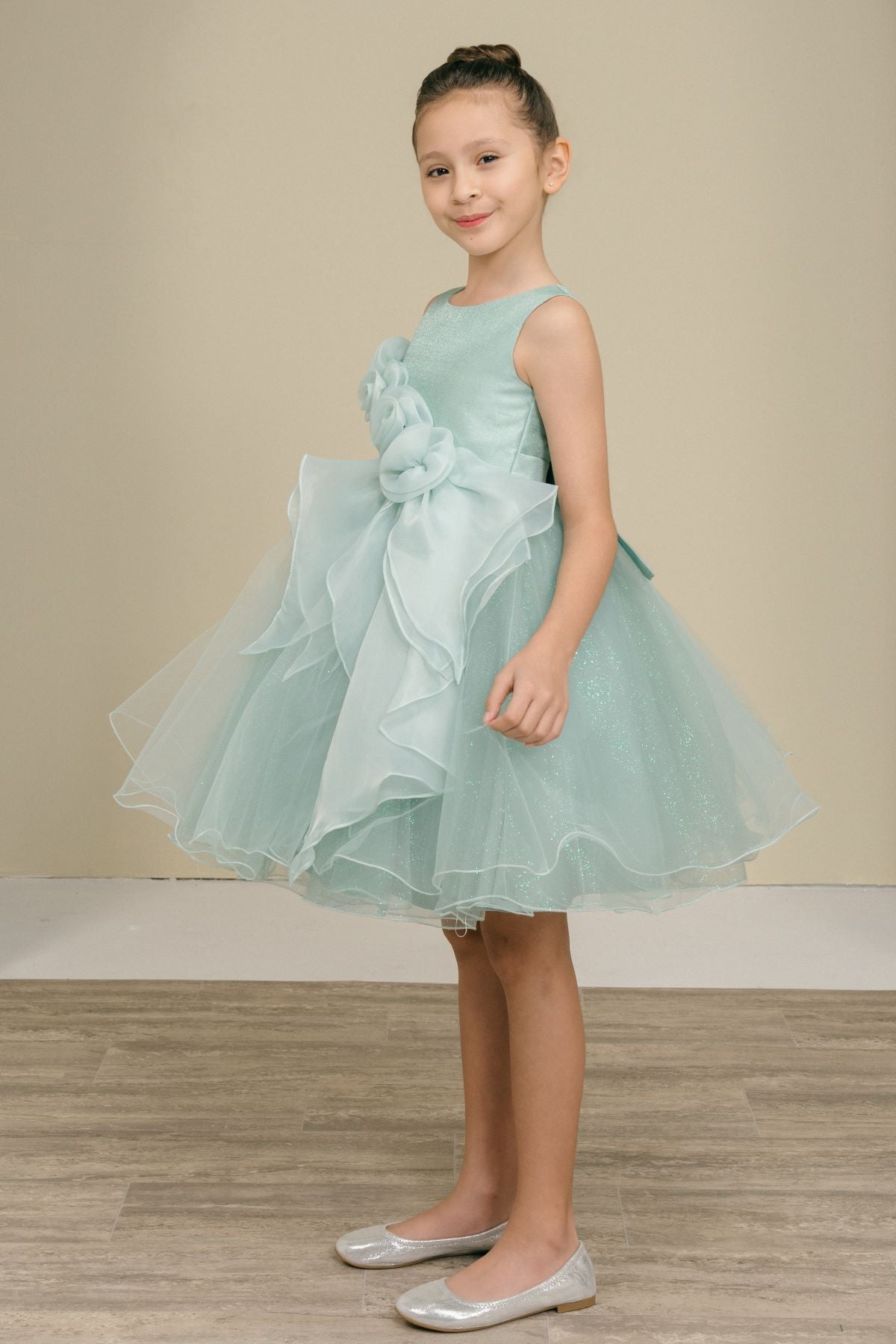 Flower Girl Dresses Formal 3D Floral Applique Short Flower Girl Dress Sage