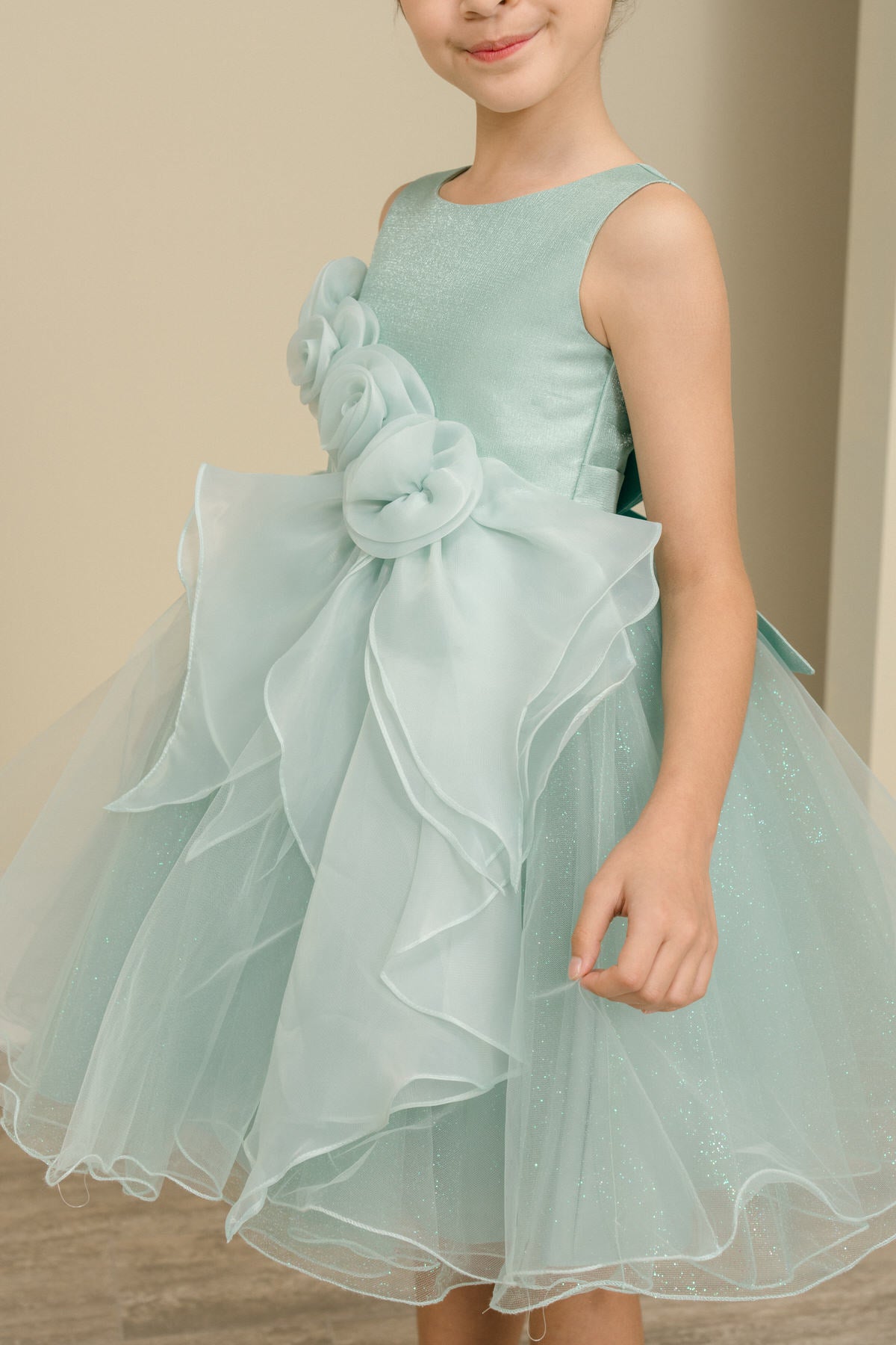 Flower Girl Dresses Formal 3D Floral Applique Short Flower Girl Dress Sage