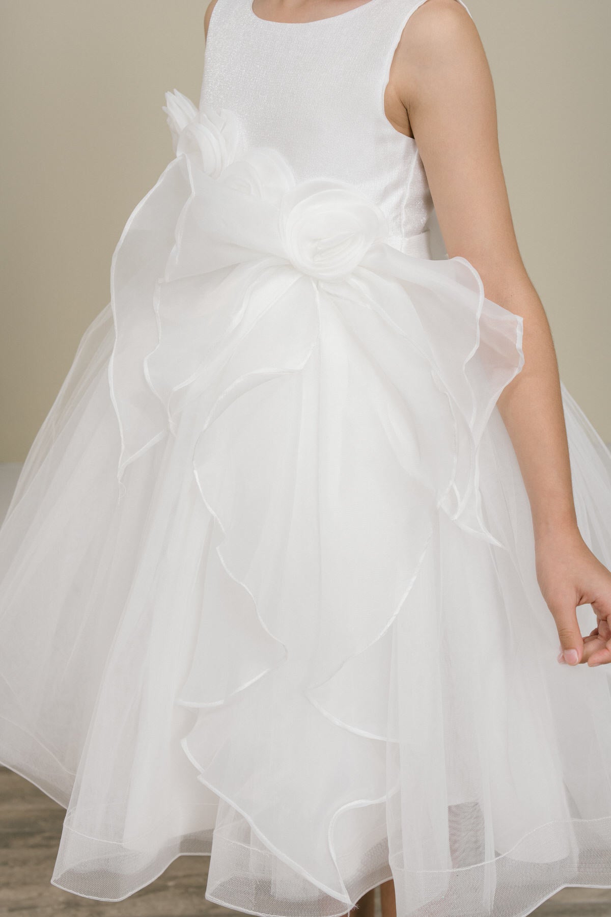 Flower Girl Dresses Formal 3D Floral Applique Short Flower Girl Dress White