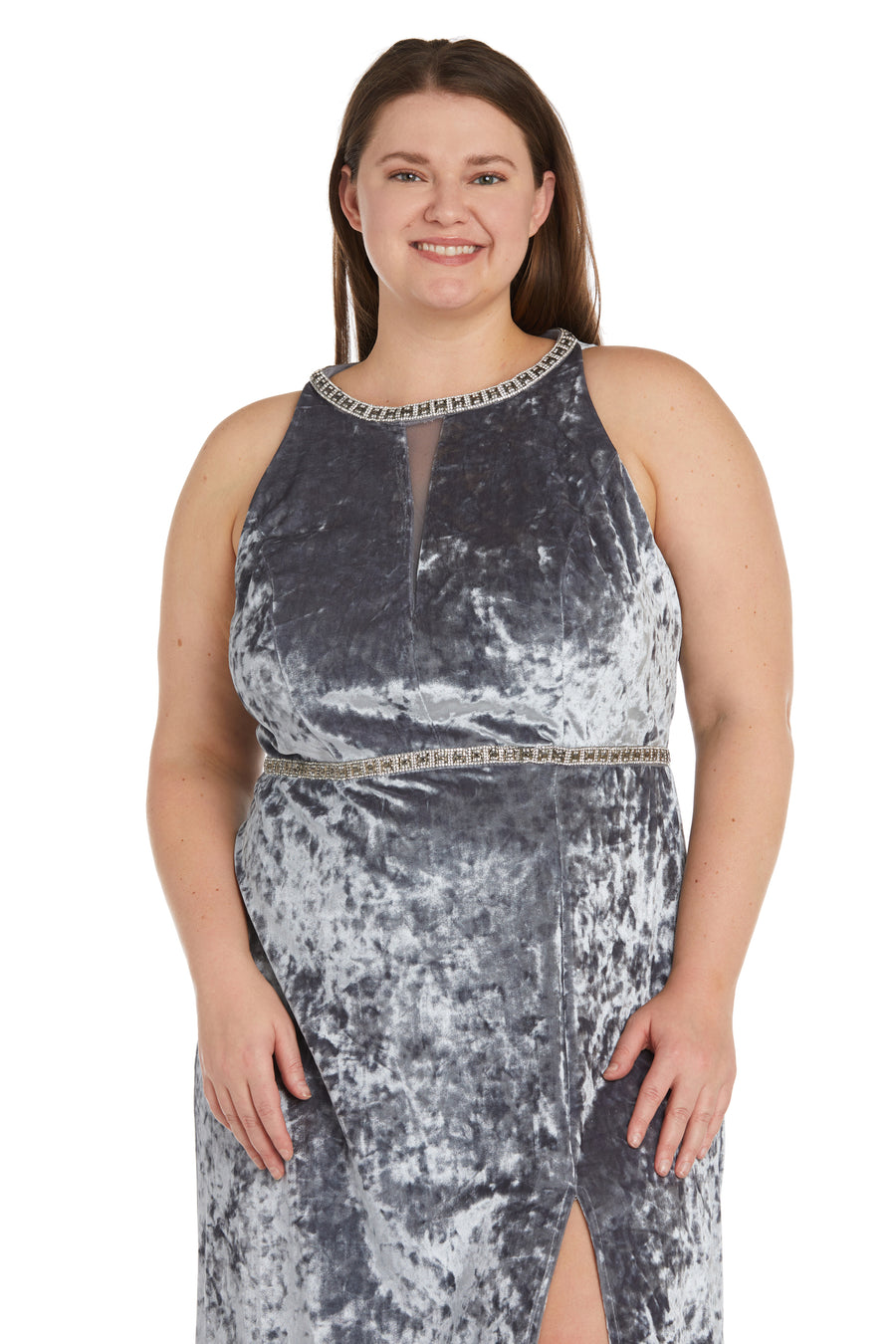 Plus Size Formal Dresses Long Crinkle Velvet Formal Plus Size Dress Grey