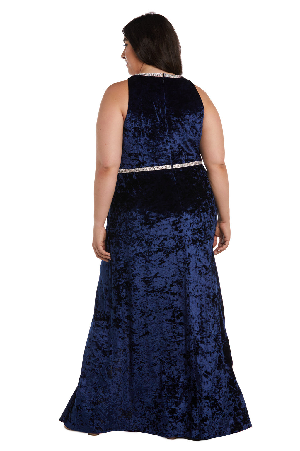 Plus Size Formal Dresses Long Crinkle Velvet Formal Plus Size Dress Navy