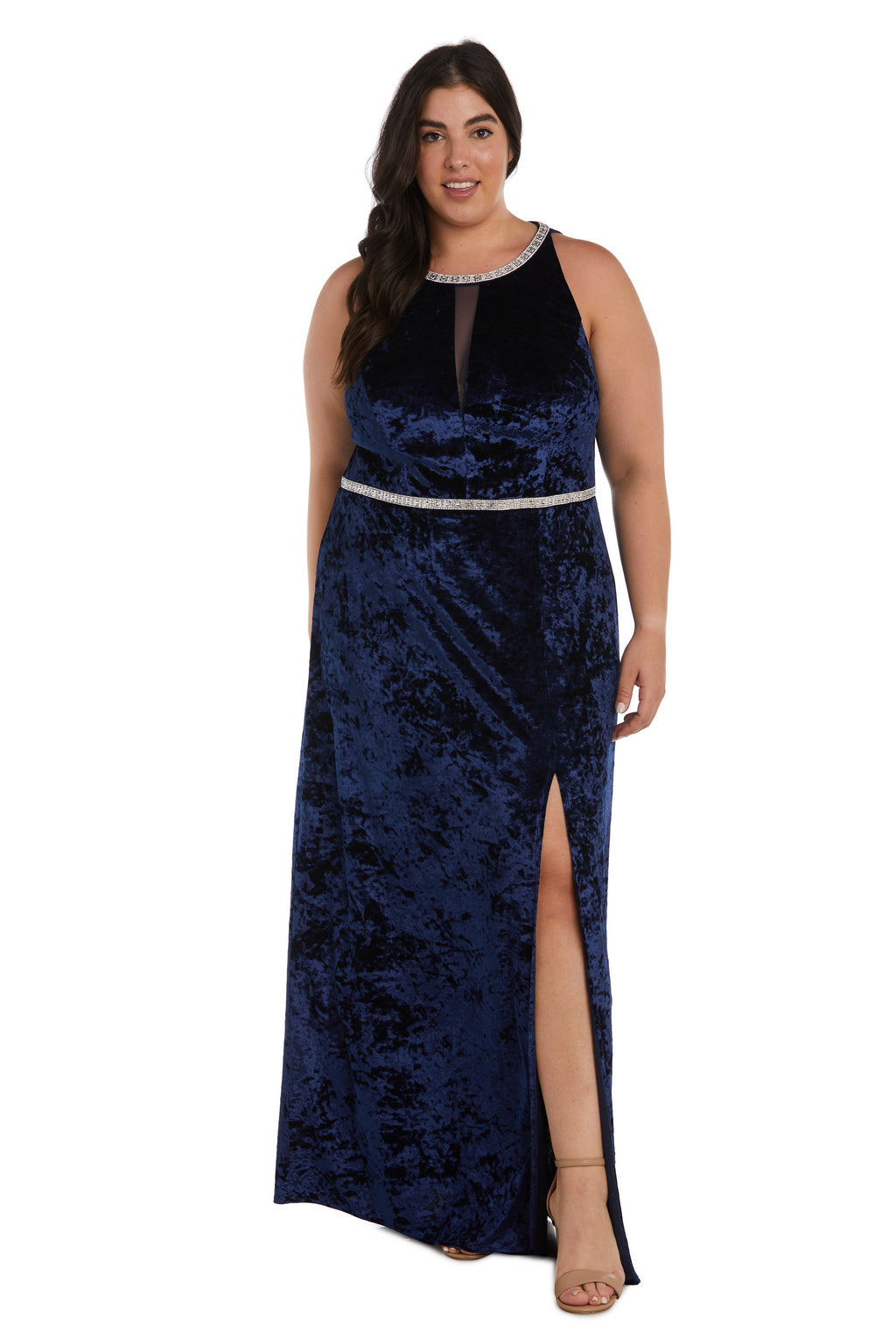 Plus Size Formal Dresses Long Crinkle Velvet Formal Plus Size Dress Navy