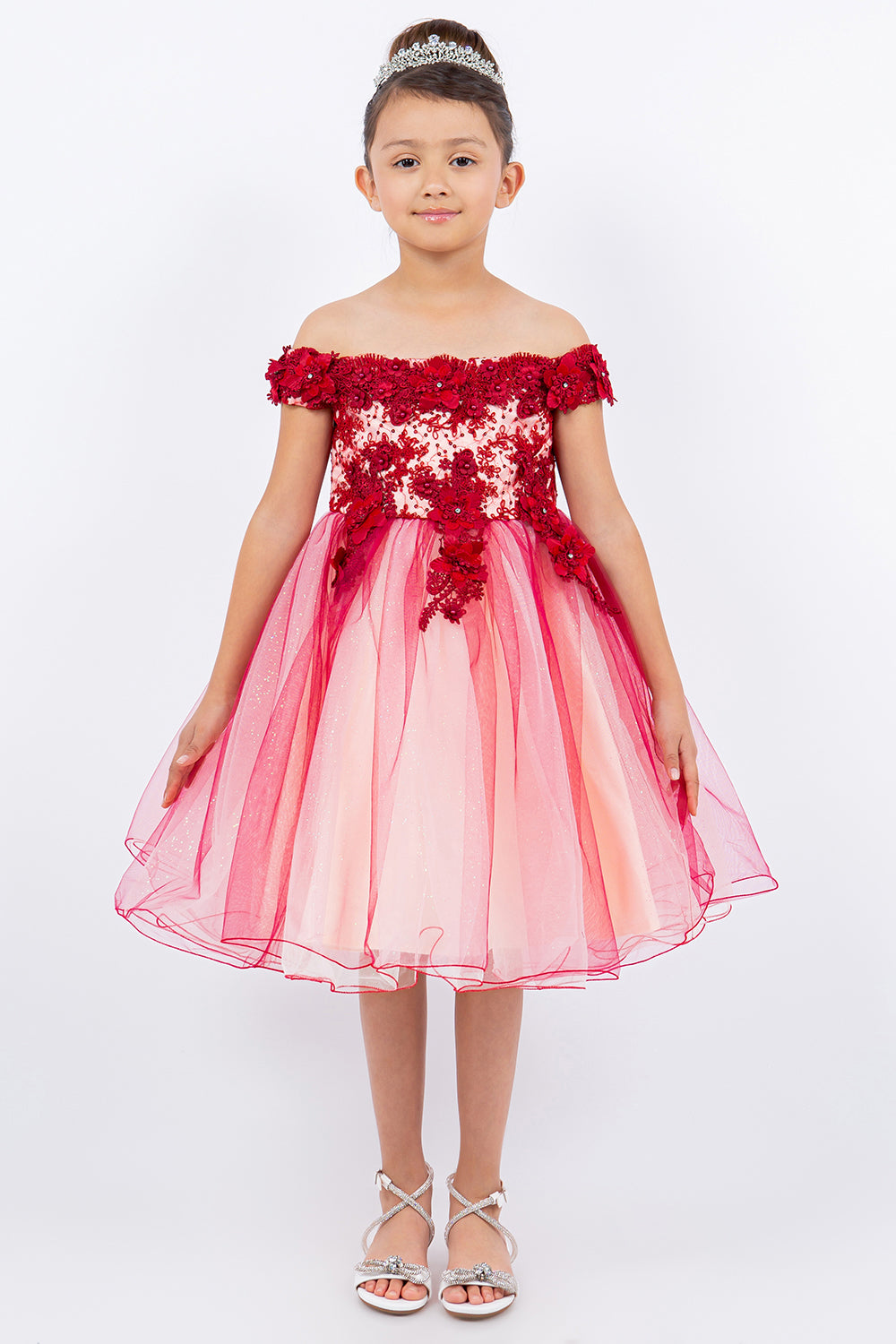 Flower Girl Dresses Short 3D Floral Applique Flower Girl Dress Burgundy