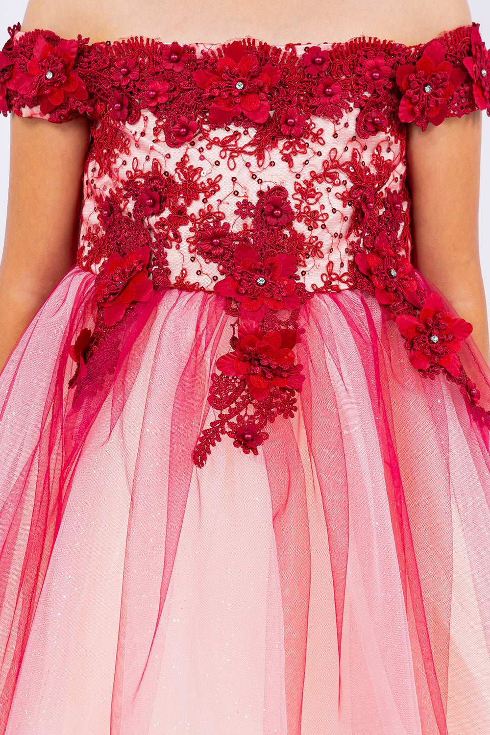 Flower Girl Dresses Short 3D Floral Applique Flower Girl Dress Burgundy