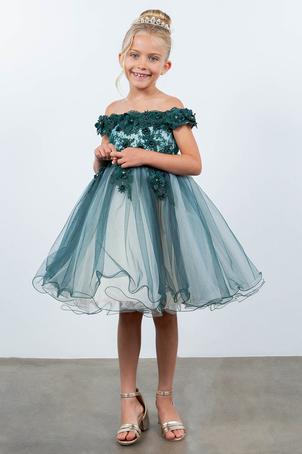 Flower Girl Dresses Short 3D Floral Applique Flower Girl Dress Hunter Green