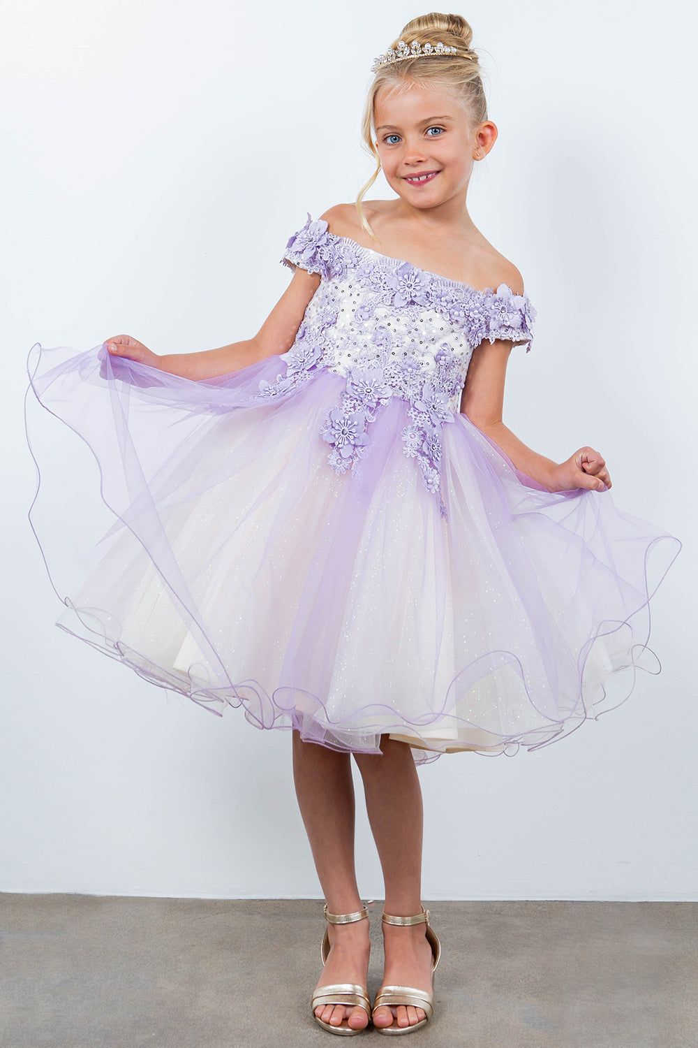 Flower Girl Dresses Short 3D Floral Applique Flower Girl Dress Lilac