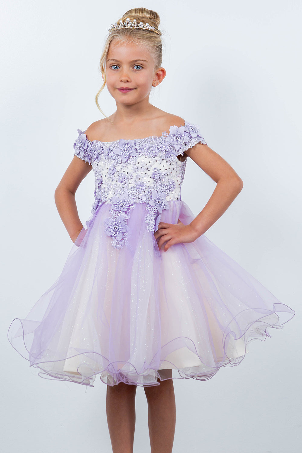 Flower Girl Dresses Short 3D Floral Applique Flower Girl Dress Lilac