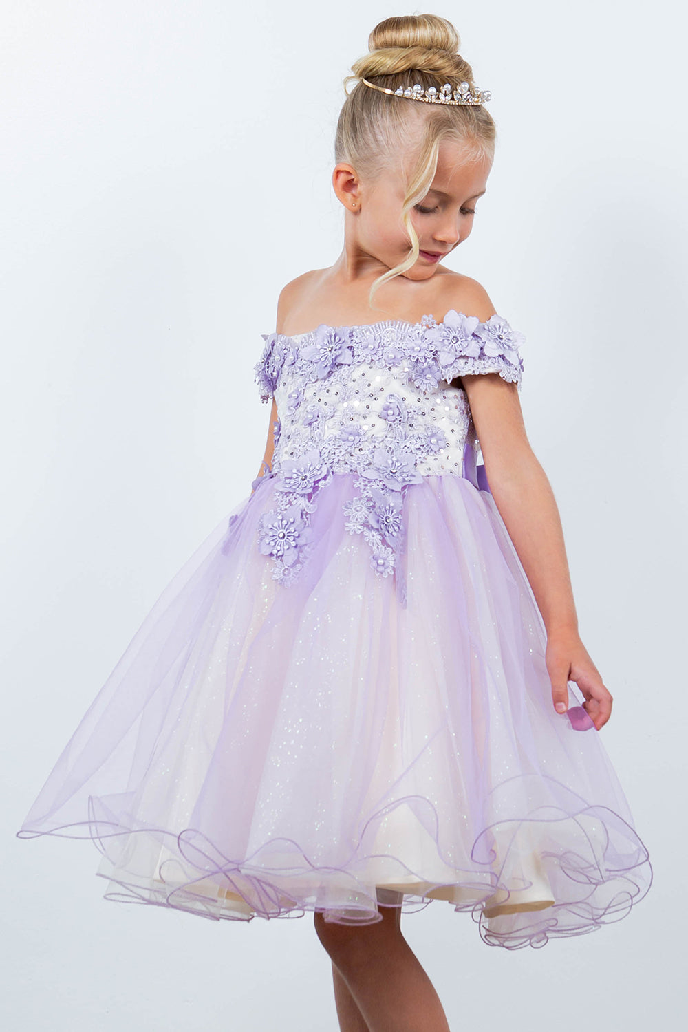 Flower Girl Dresses Short 3D Floral Applique Flower Girl Dress Lilac